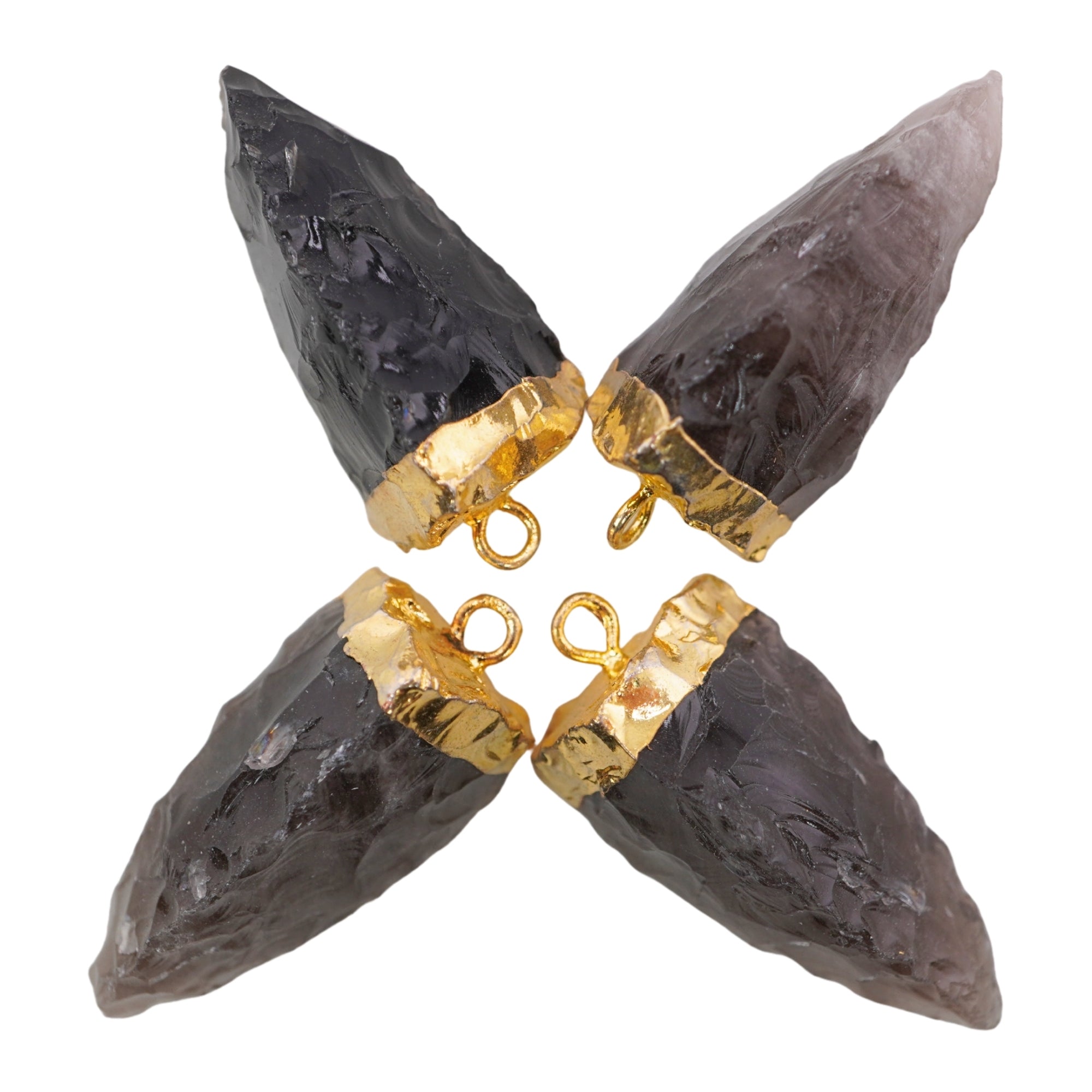 Black Obsidian Tooth Shape Gemstone Gold Electroplated Charm Pendant