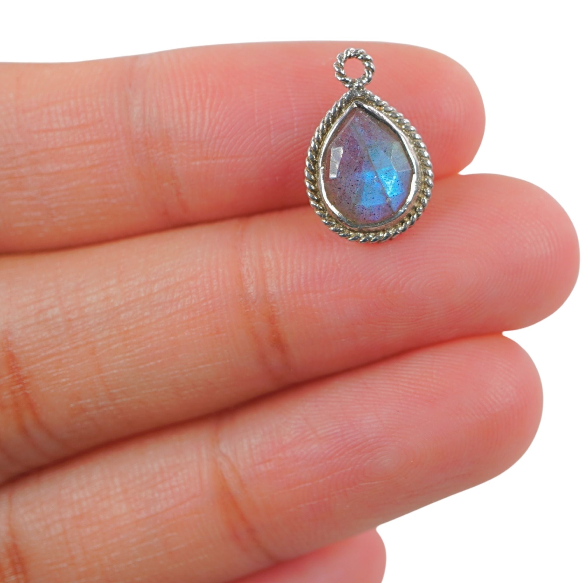 Labradorite Pear Shape Gemstone Twisted Wire Silver Plated Finding Bezel Charm Pendant