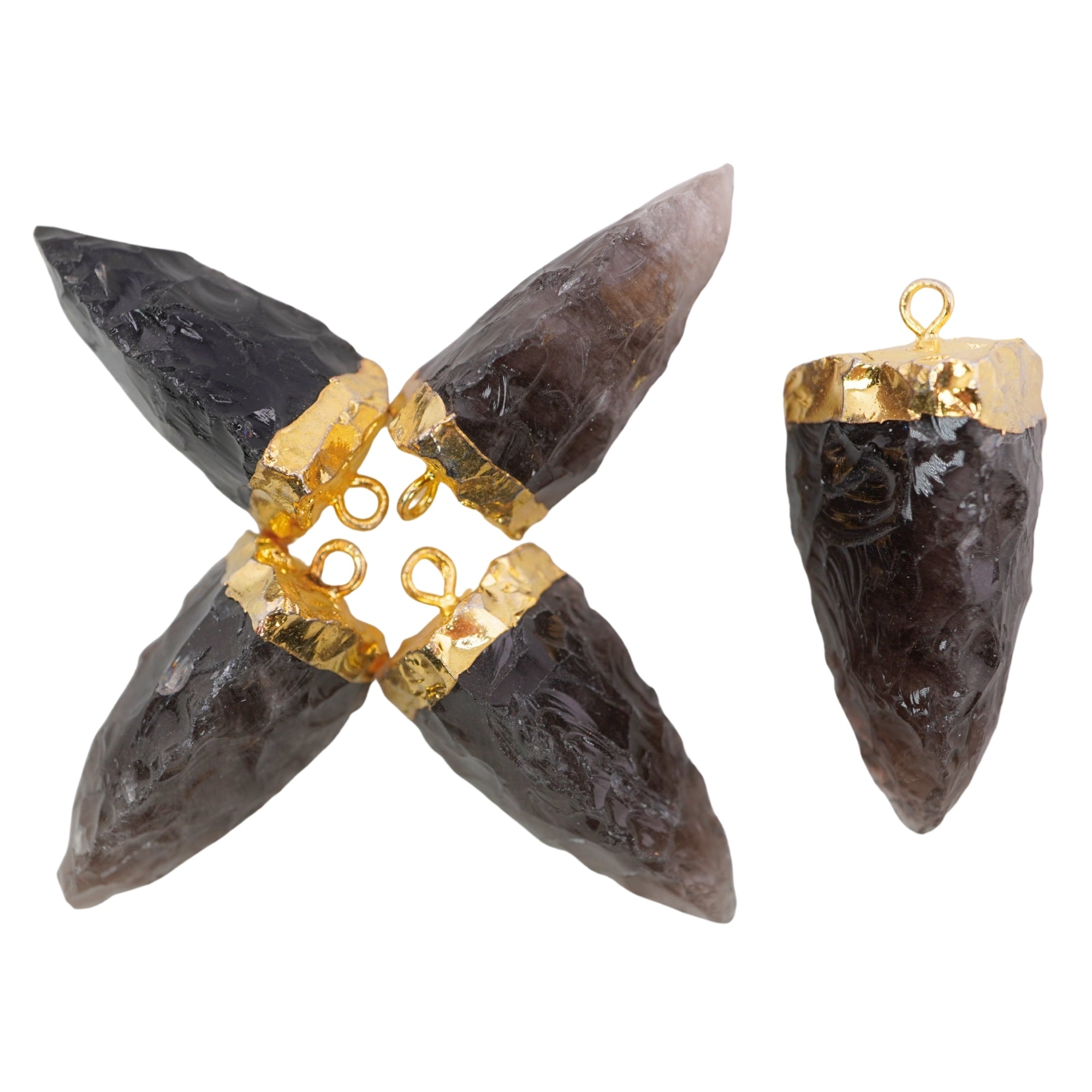 Black Obsidian Tooth Shape Gemstone Gold Electroplated Charm Pendant