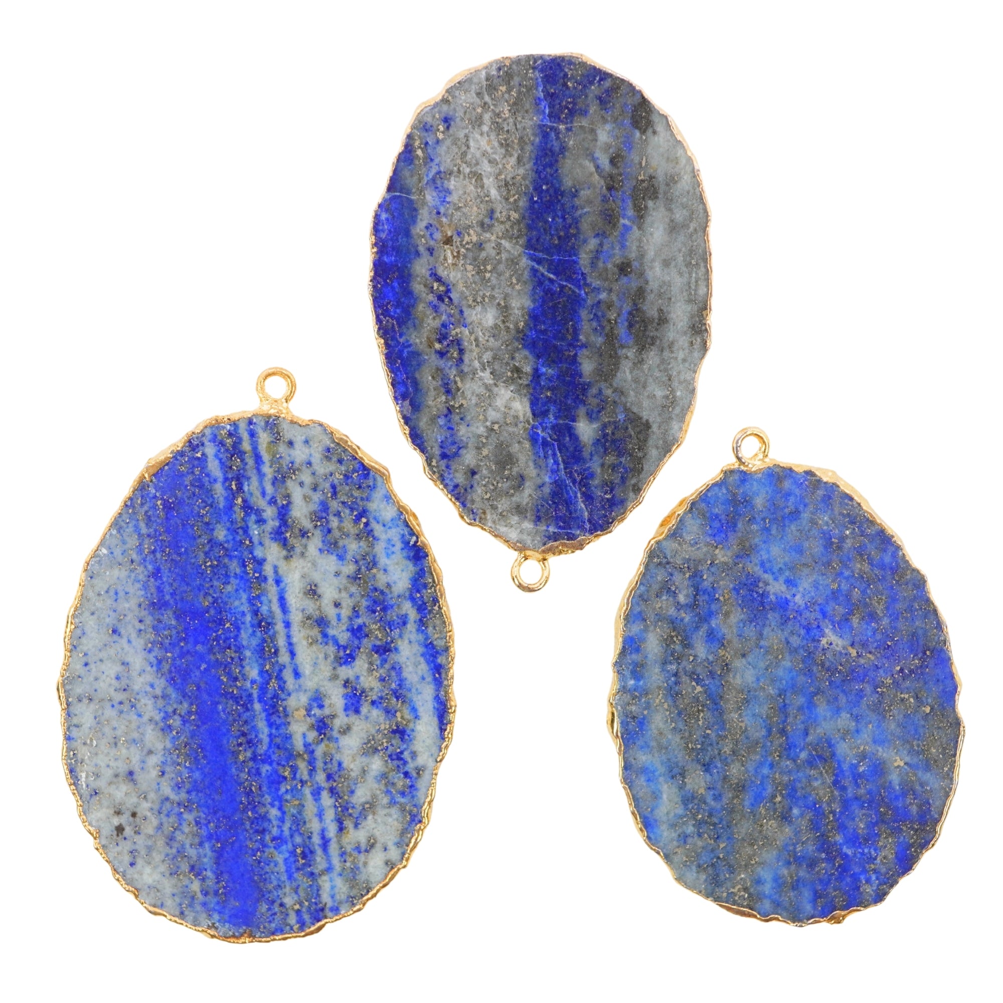 Lapis Lazuli Oval Shape Gemstone Gold Electroplated Charm Pendant