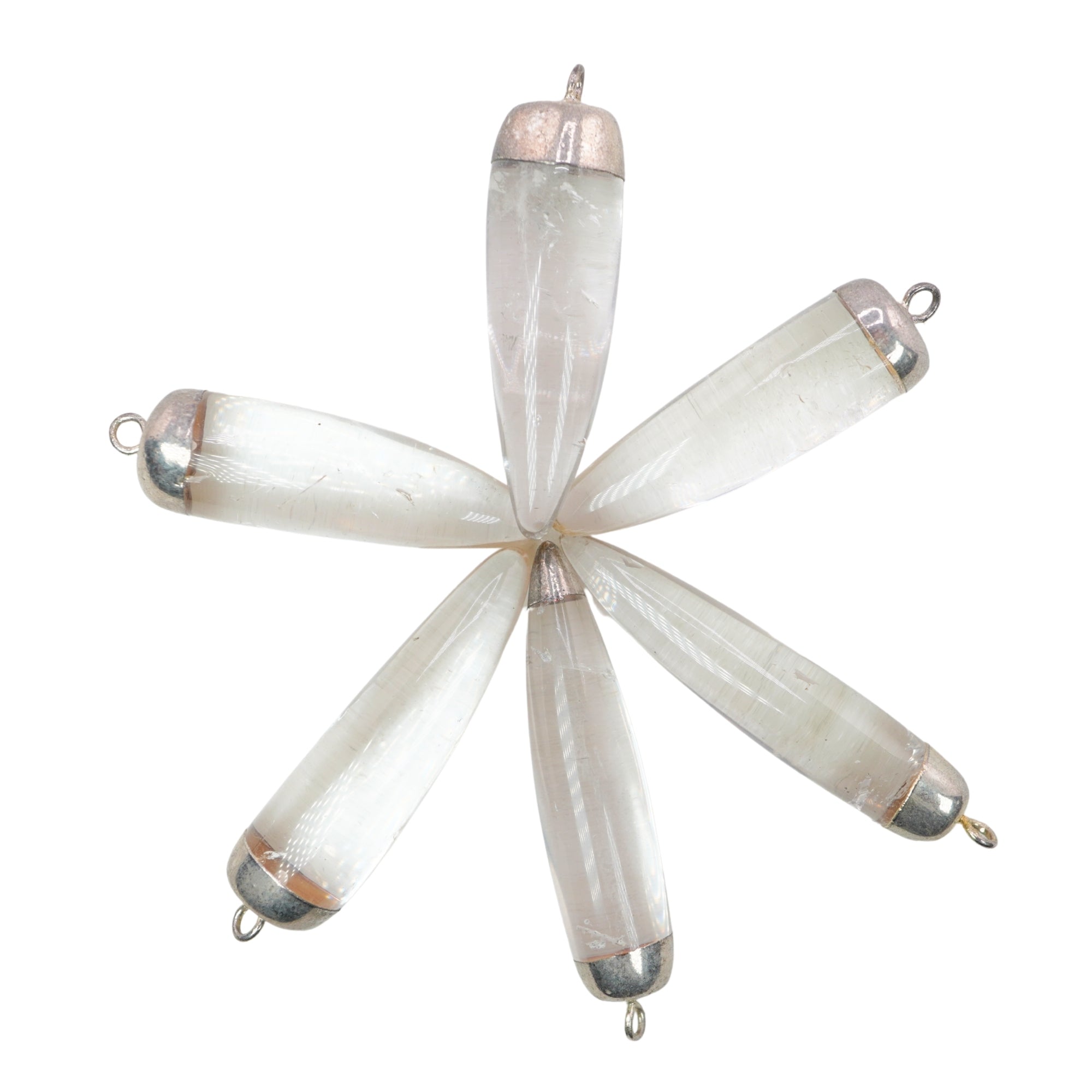 Crystal Quartz Tooth Shape Silver Electroplated Pendant Charm