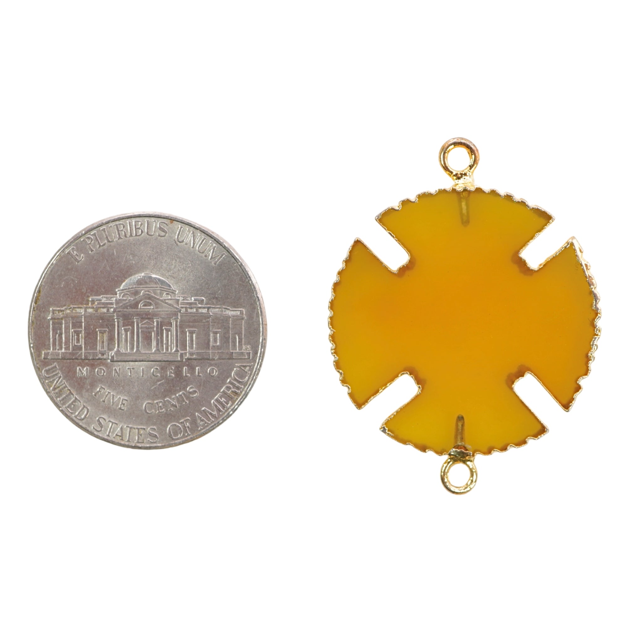 Yellow Chalcedony Viking Cross Gemstone Gold Electroplated Charm Pendant