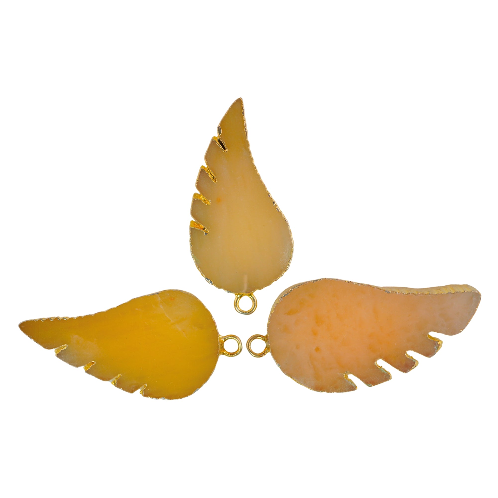 Yellow Aventurine Angel Wing Shape Gemstone Gold Electroplated Charm Pendant For Jewelry Making