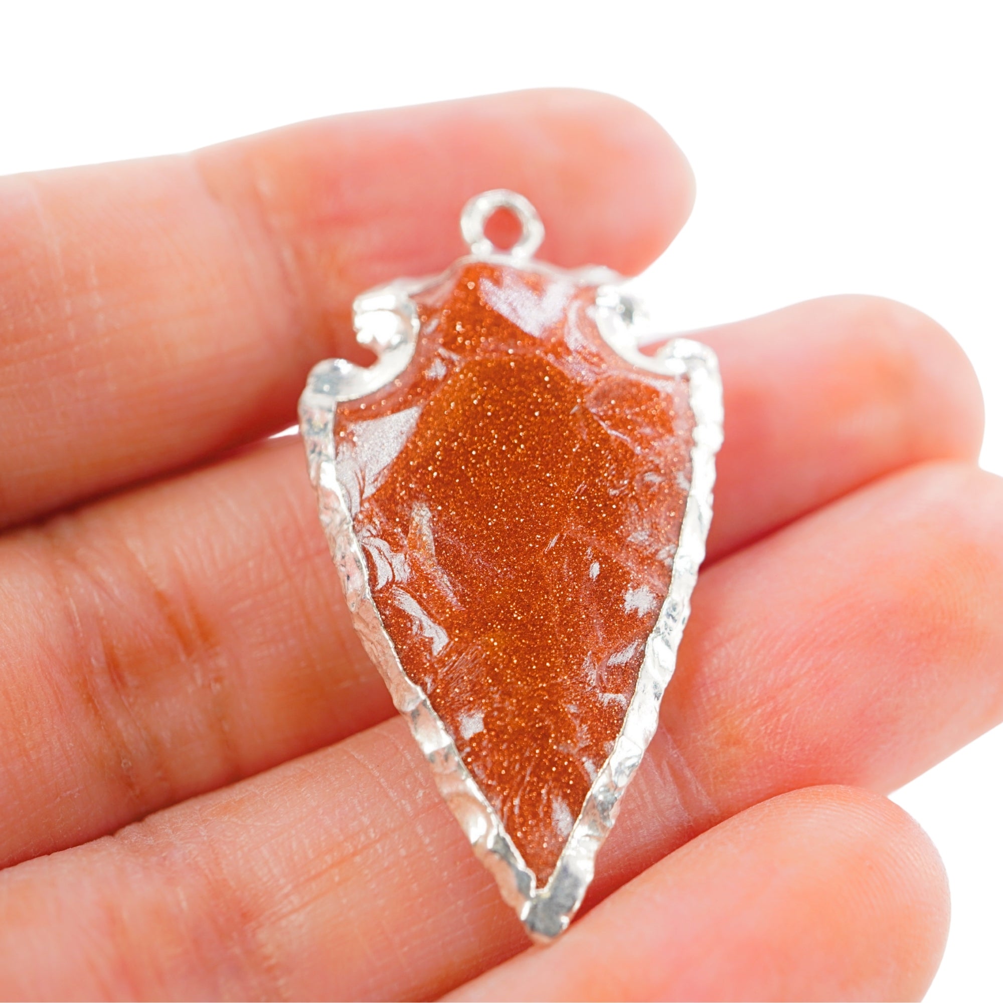 Red Sunstone Arrowhead Shape Gemstone Gold Electroplated Charm Pendant For Jewelry Making