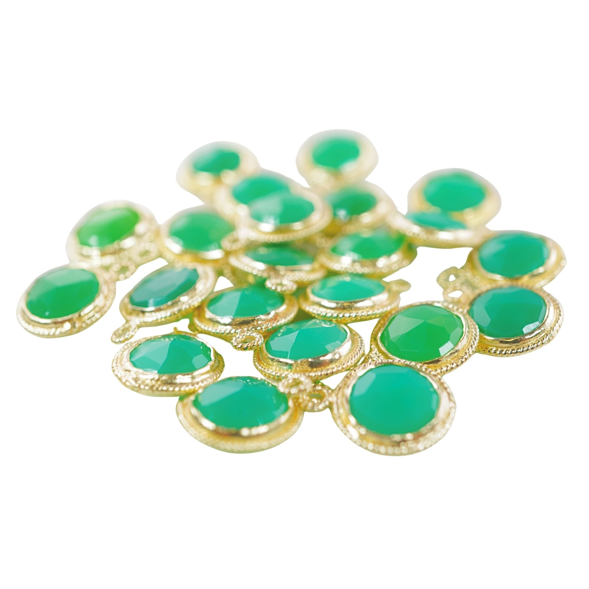 Chrysoprase Chalcedony Round Coin Shape Gemstone Twisted Wire Gold Plated Sterling Silver Bezel Charm Pendant