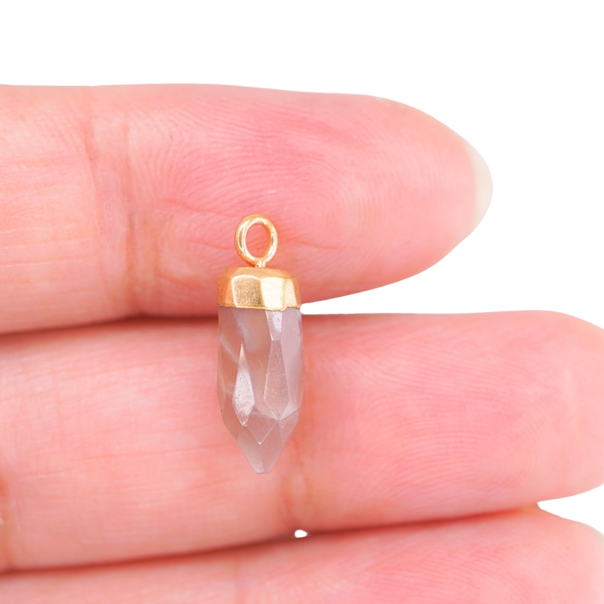 Brown Chocolate Moonstone Bullet Shape 13 x 5 MM Gold Electroplated Pendant (Set Of 2 Pcs)