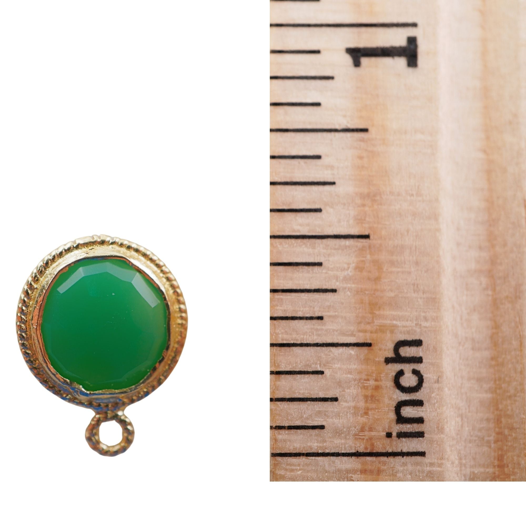 Chrysoprase Chalcedony Round Coin Shape Gemstone Twisted Wire Gold Plated Sterling Silver Bezel Charm Pendant