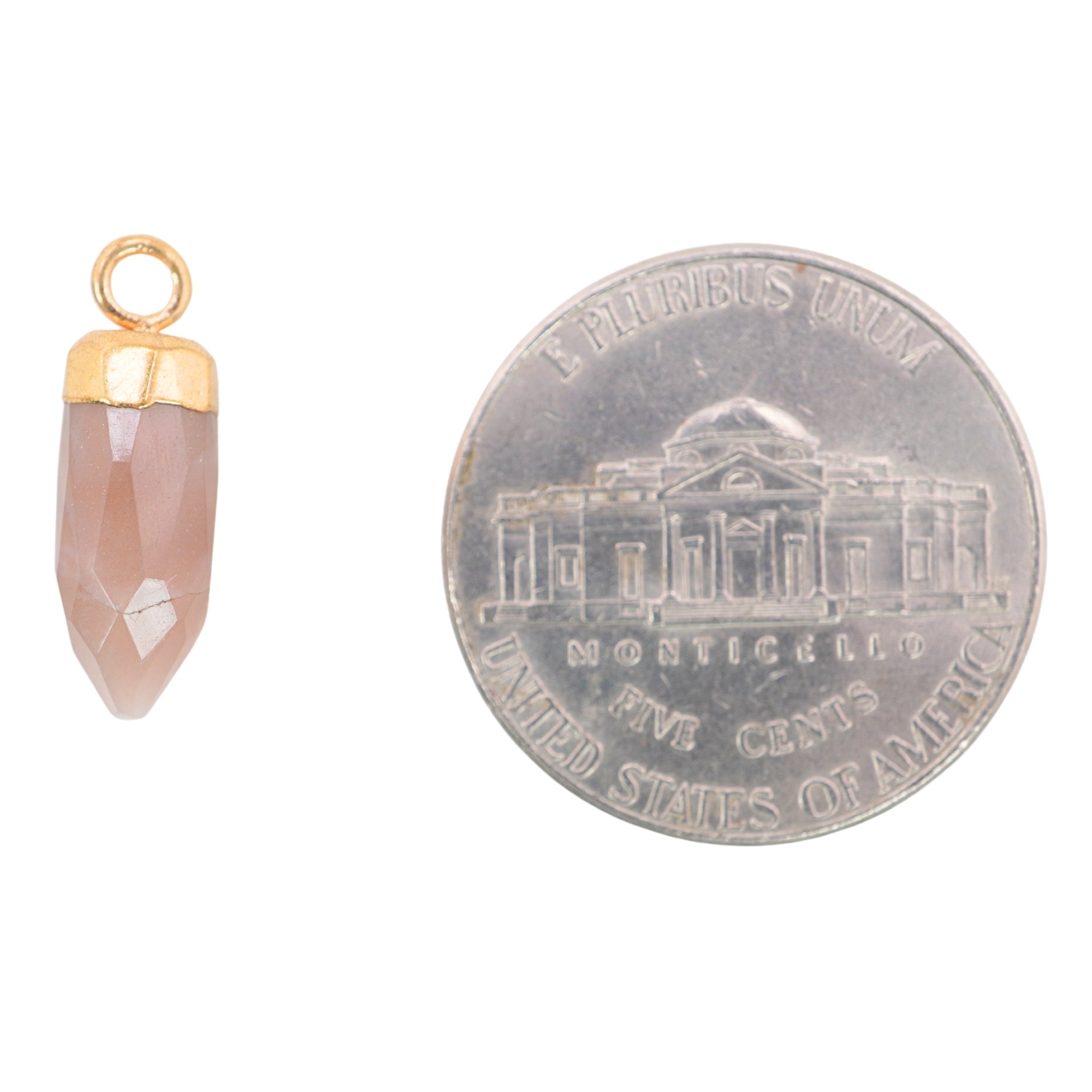 Brown Chocolate Moonstone Bullet Shape 13 x 5 MM Gold Electroplated Pendant (Set Of 2 Pcs)