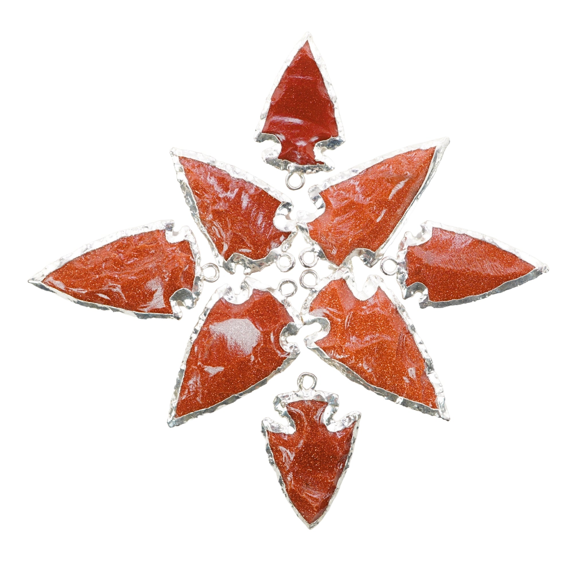 Red Sunstone Arrowhead Shape Gemstone Gold Electroplated Charm Pendant For Jewelry Making