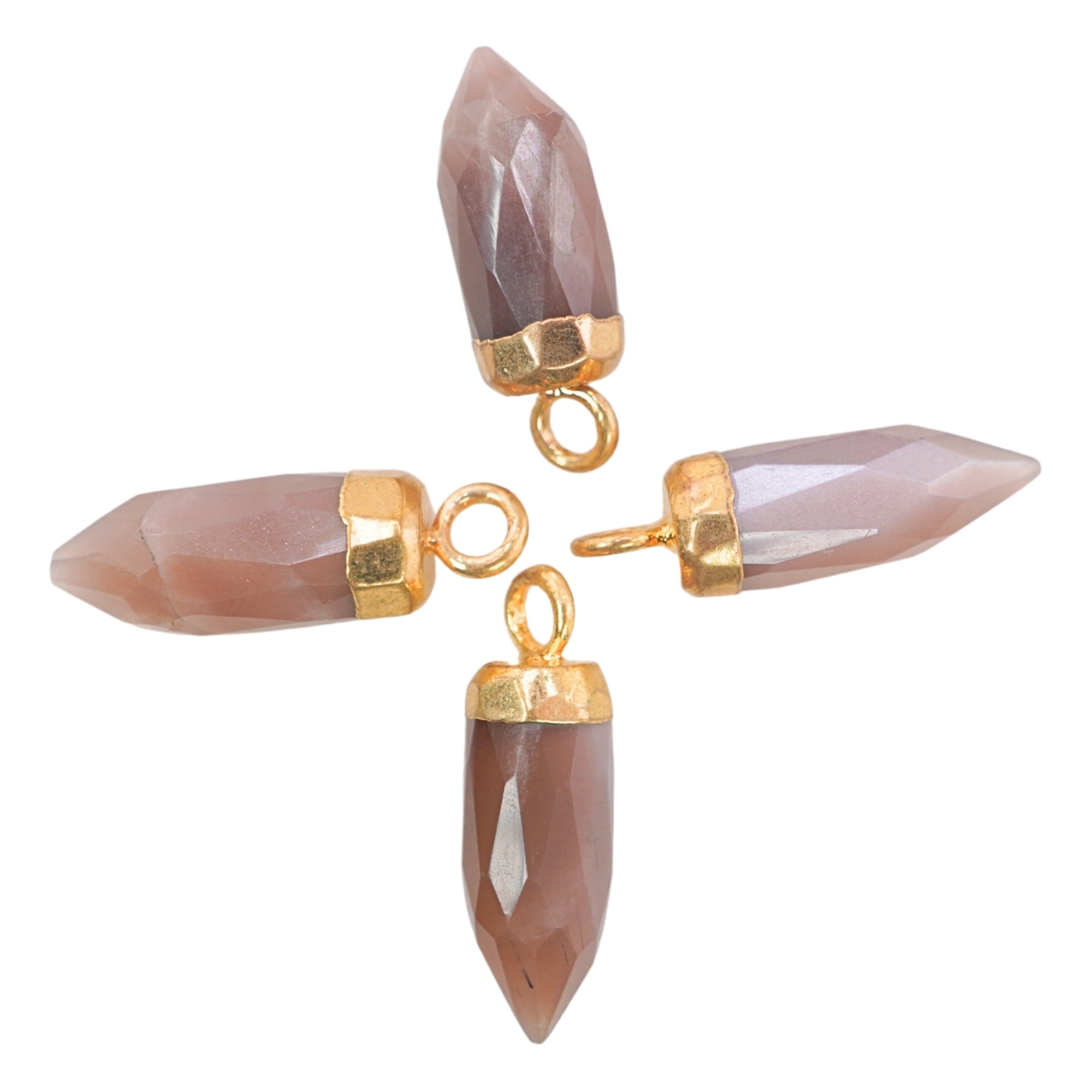 Brown Chocolate Moonstone Bullet Shape 13 x 5 MM Gold Electroplated Pendant (Set Of 2 Pcs)