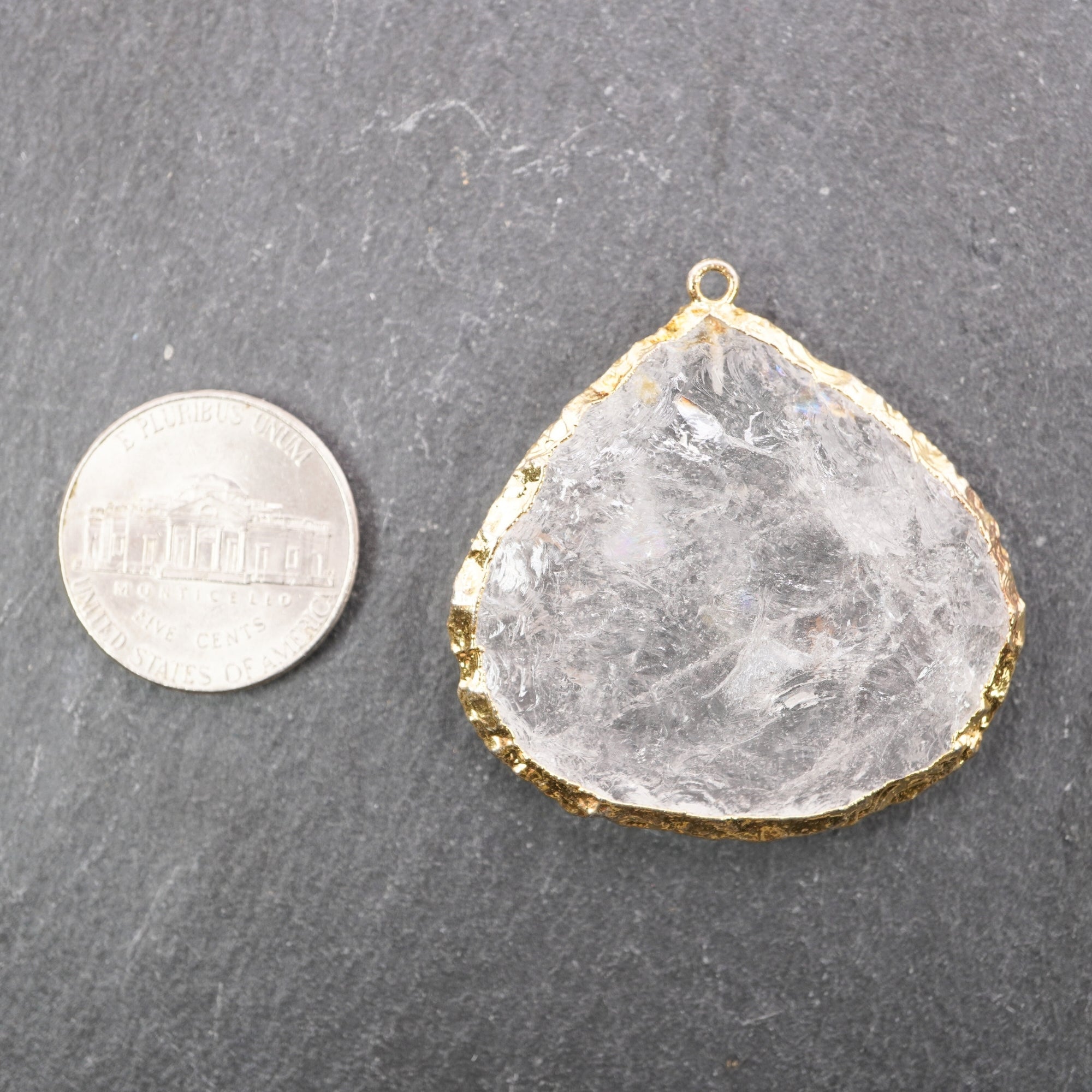 Crystal Quartz Hand Knapped Heart Shape Gemstone Gold Electroplated Charm Pendant