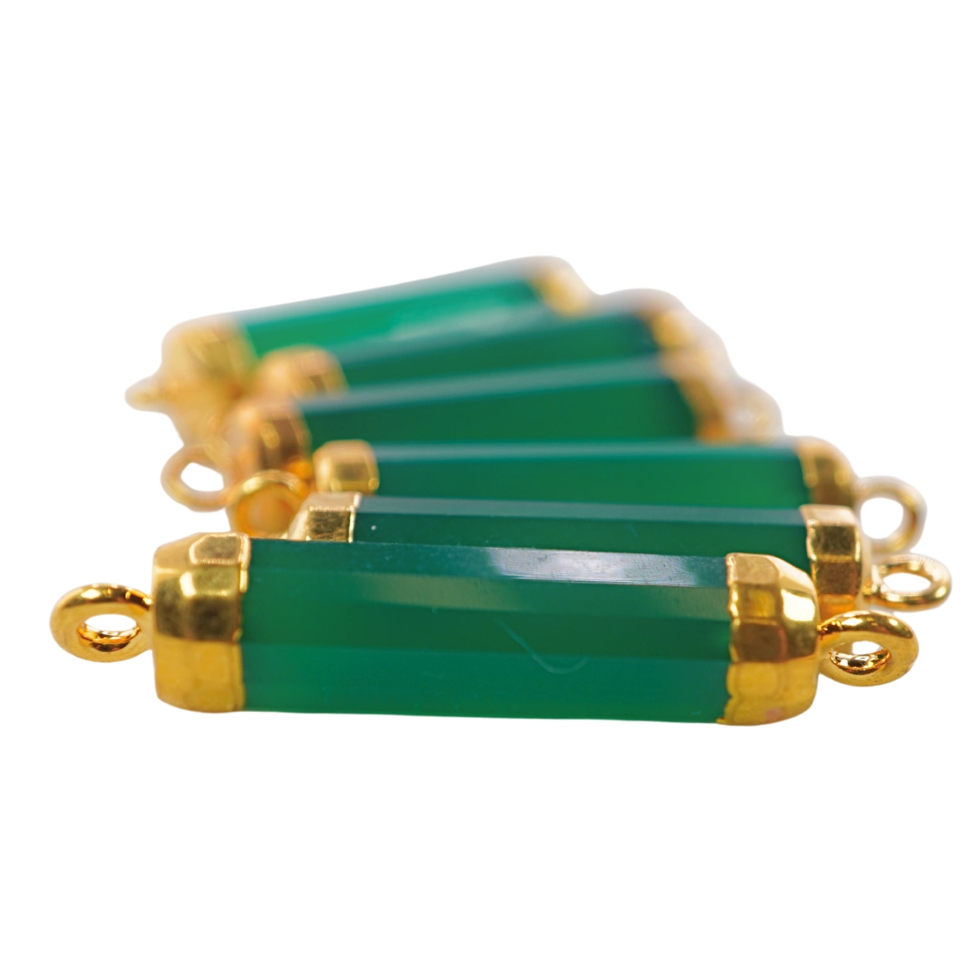 Green Onyx Barrel Shape Gold Electroplated Connector For jewelry Making