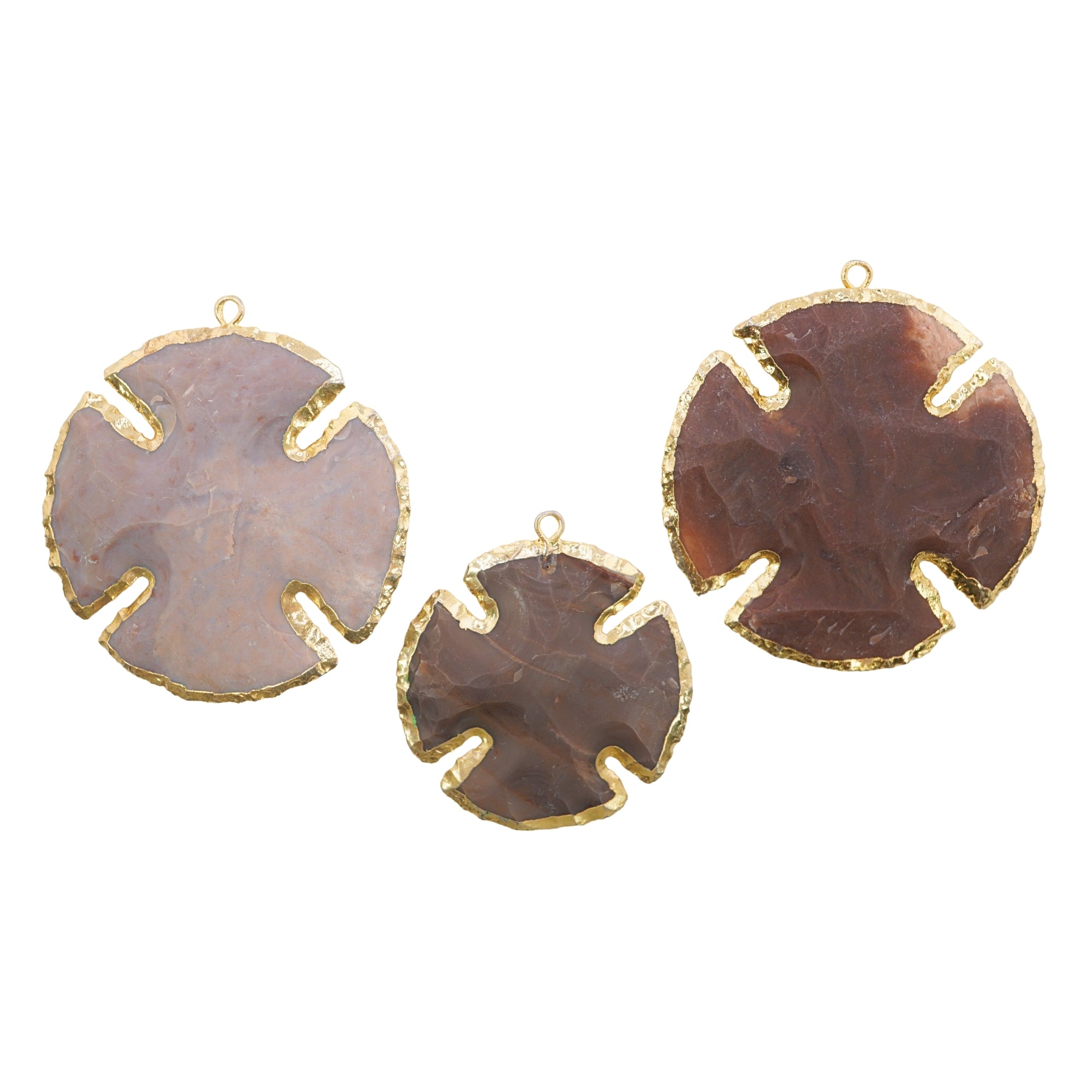 Agate Smooth Viking Cross Shape Gemstone Gold Electroplated Charm Pendant