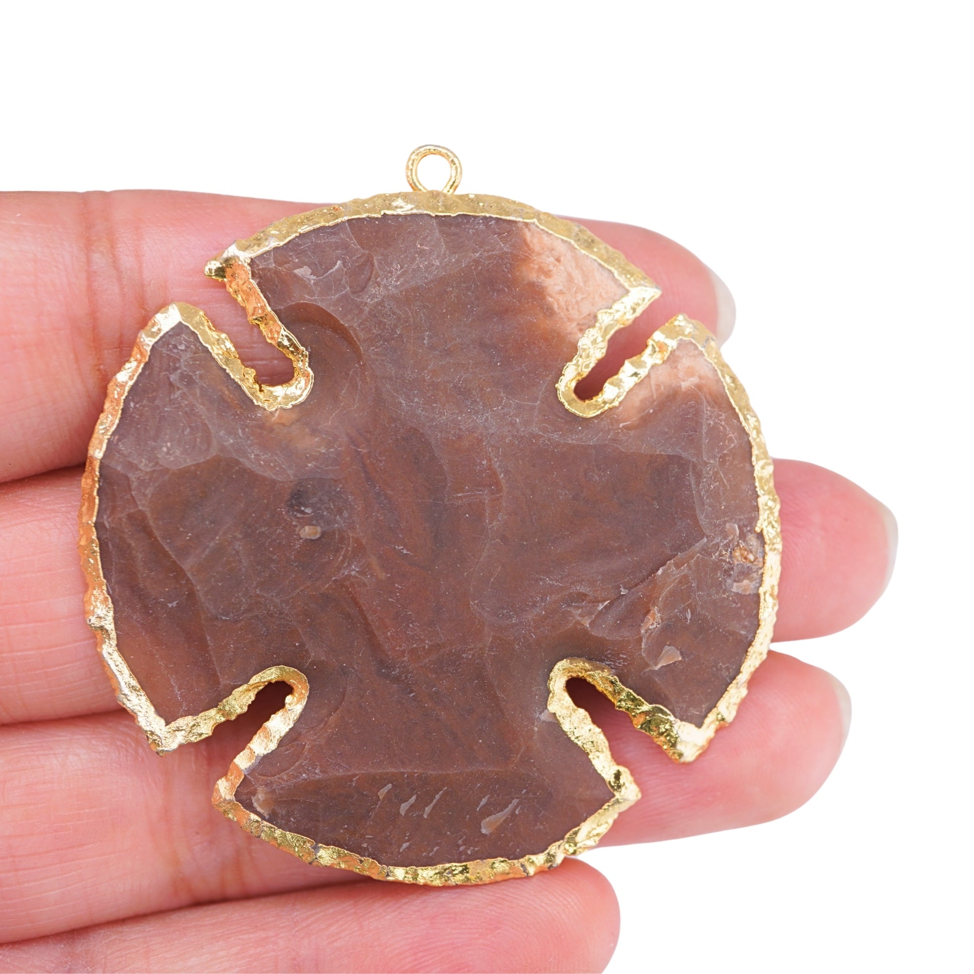 Agate Smooth Viking Cross Shape Gemstone Gold Electroplated Charm Pendant