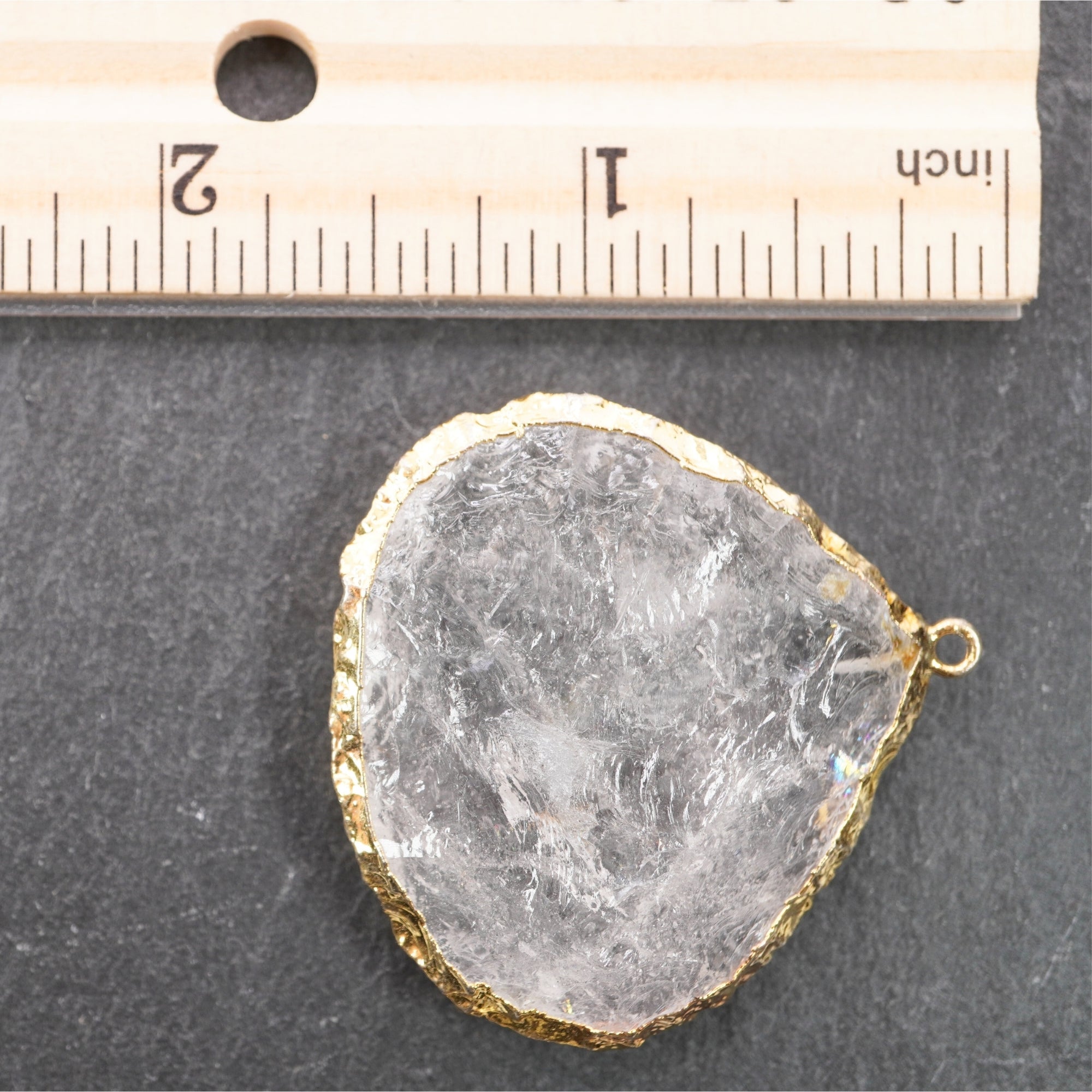 Crystal Quartz Hand Knapped Heart Shape Gemstone Gold Electroplated Charm Pendant
