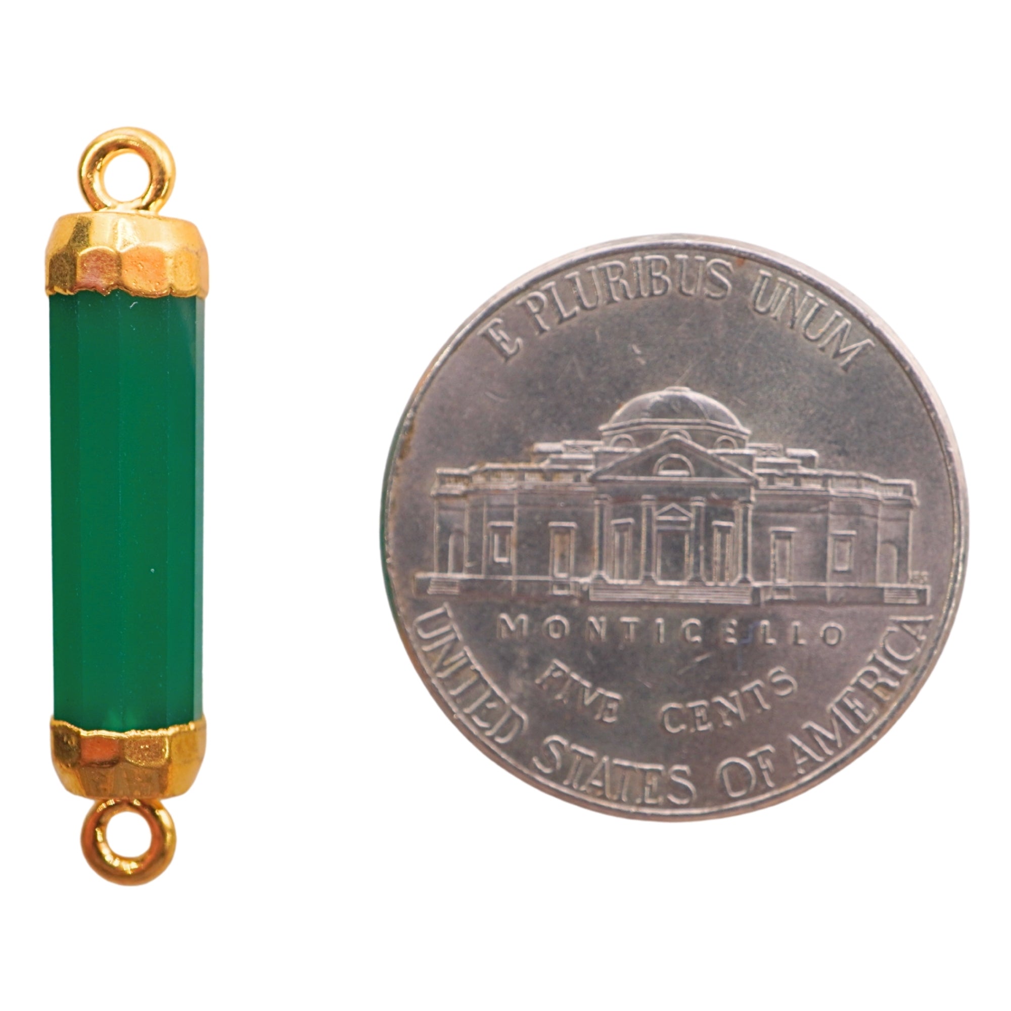 Green Onyx Barrel Shape Gold Electroplated Connector For jewelry Making