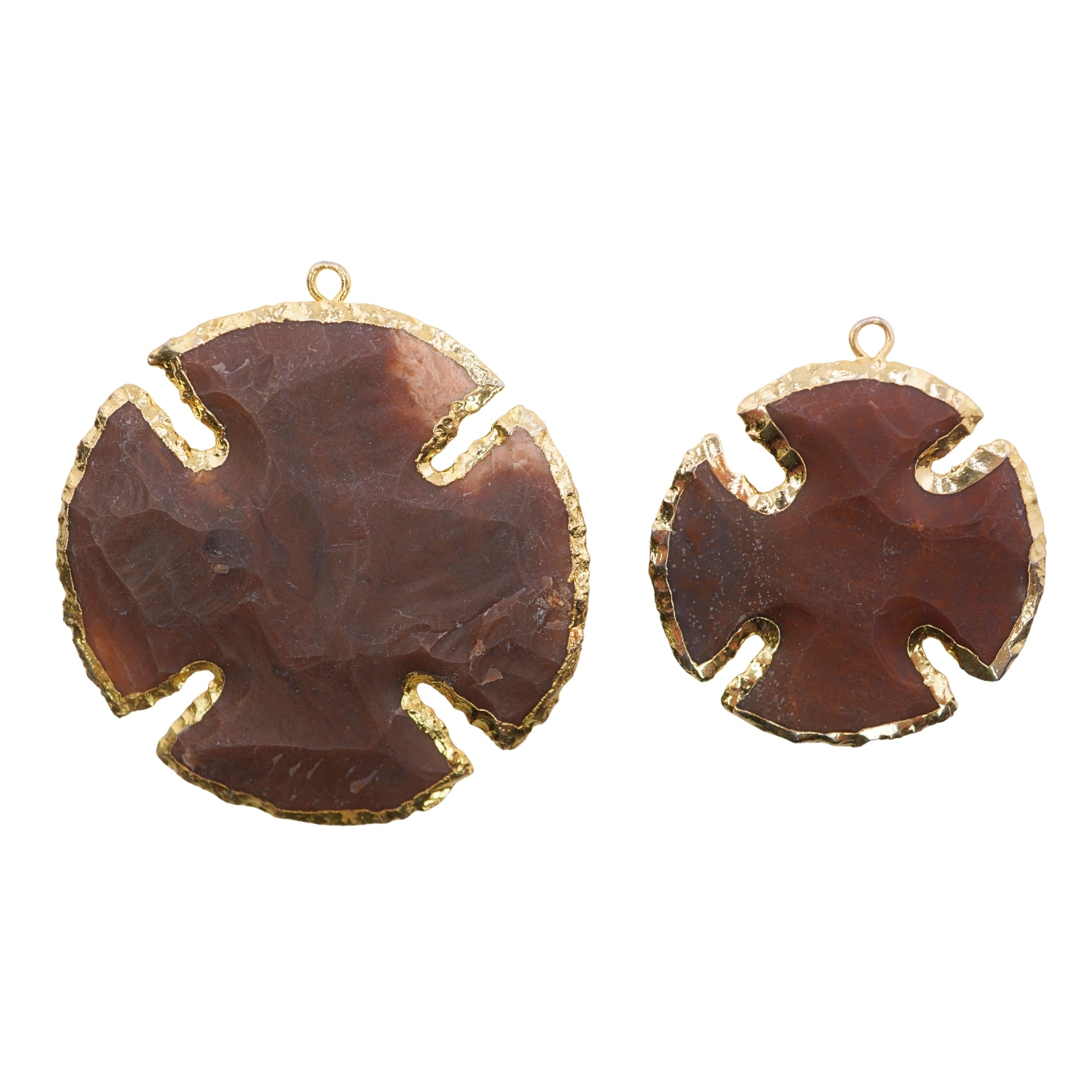 Agate Smooth Viking Cross Shape Gemstone Gold Electroplated Charm Pendant