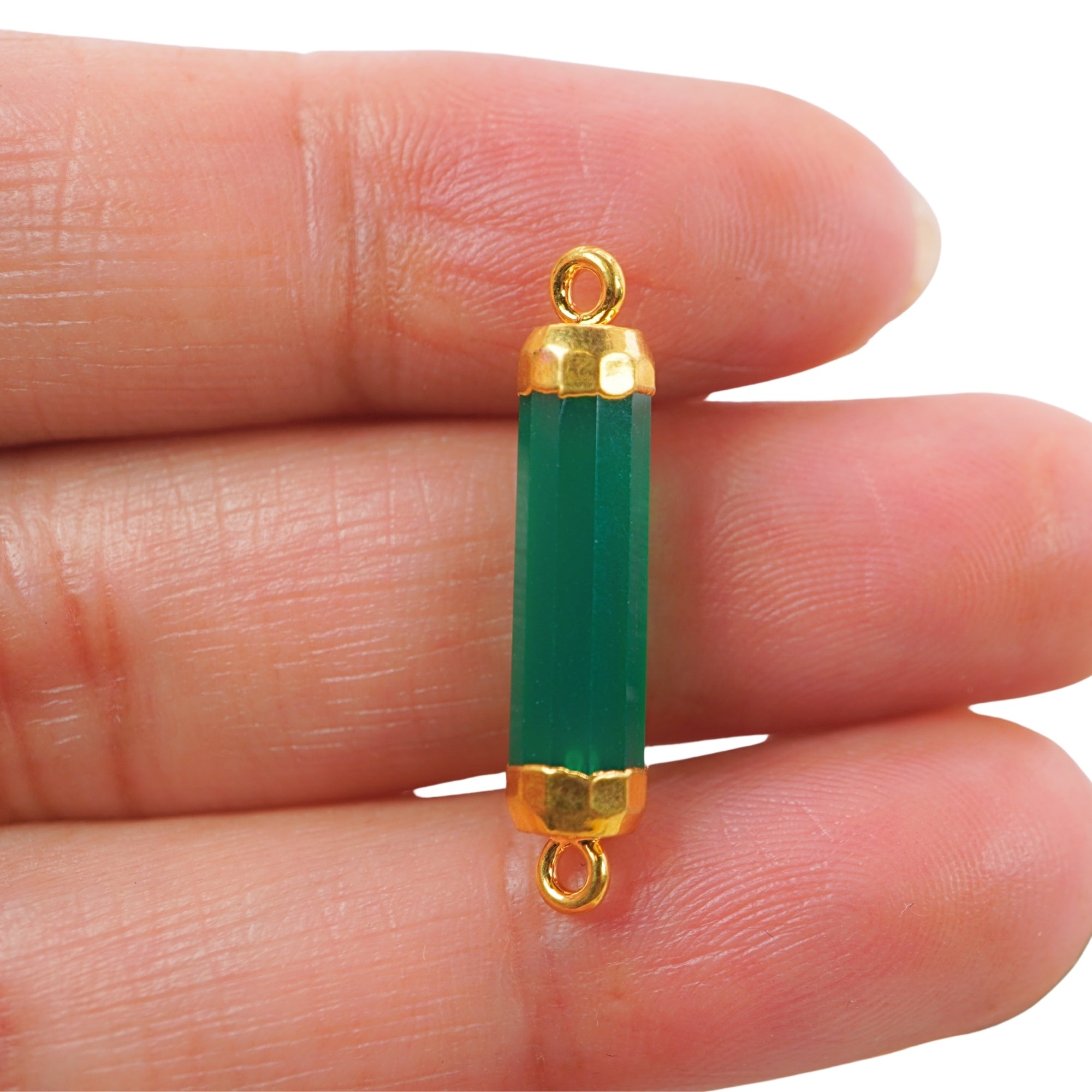 Green Onyx Barrel Shape Gold Electroplated Connector For jewelry Making