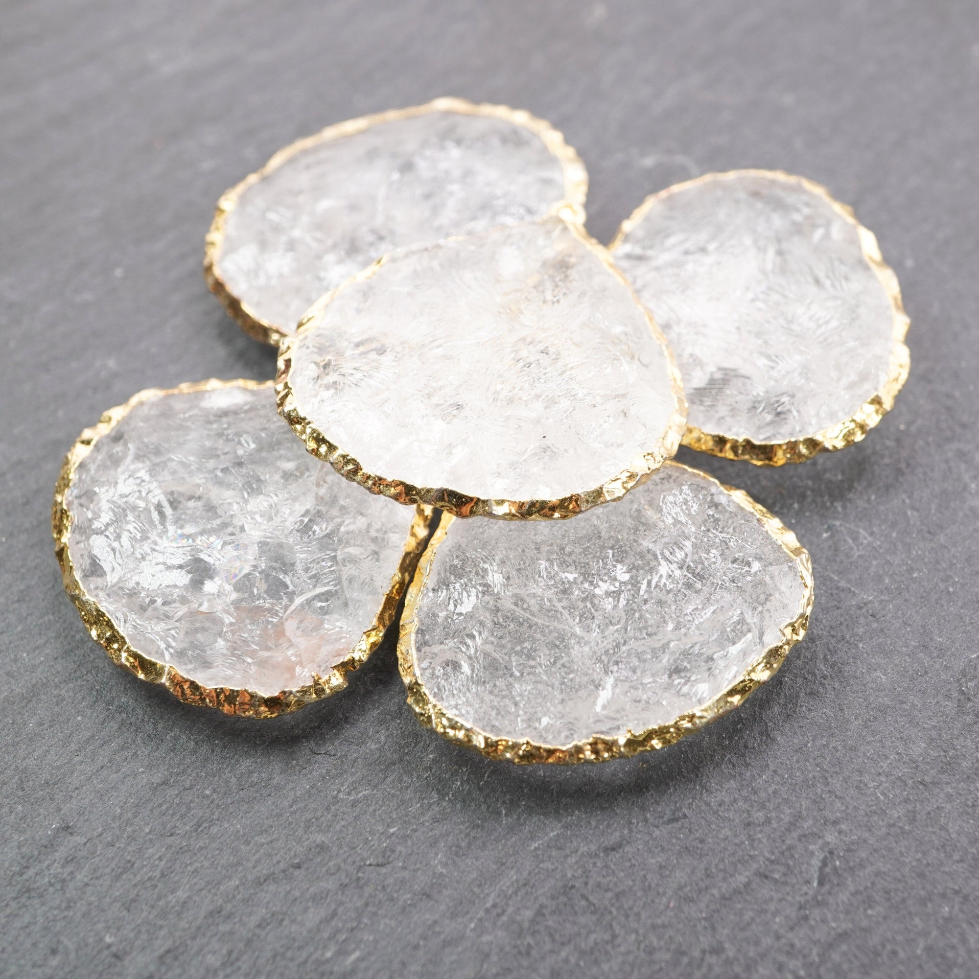 Crystal Quartz Hand Knapped Heart Shape Gemstone Gold Electroplated Charm Pendant