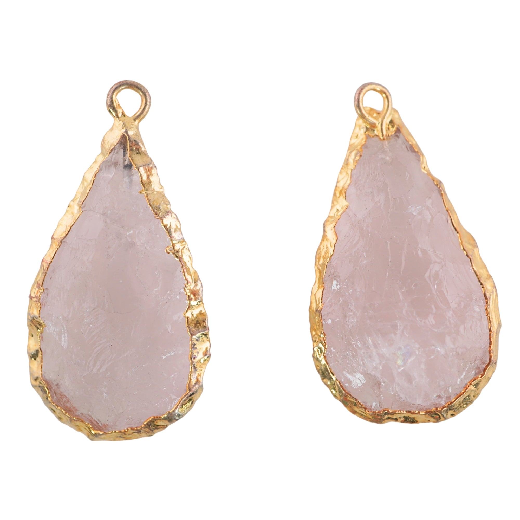 Rose Quartz Pear Shape Gemstone Gold Electroplated Charm Pendant For Jewelry Making 24 X 14 MM
