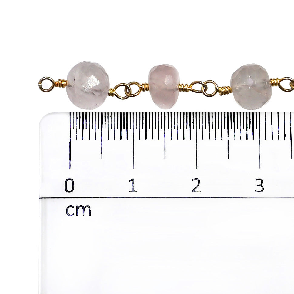 Rose Quartz Faceted Rondelle Brass Gold Plated Wire Wrapped Chain Sold by Foot