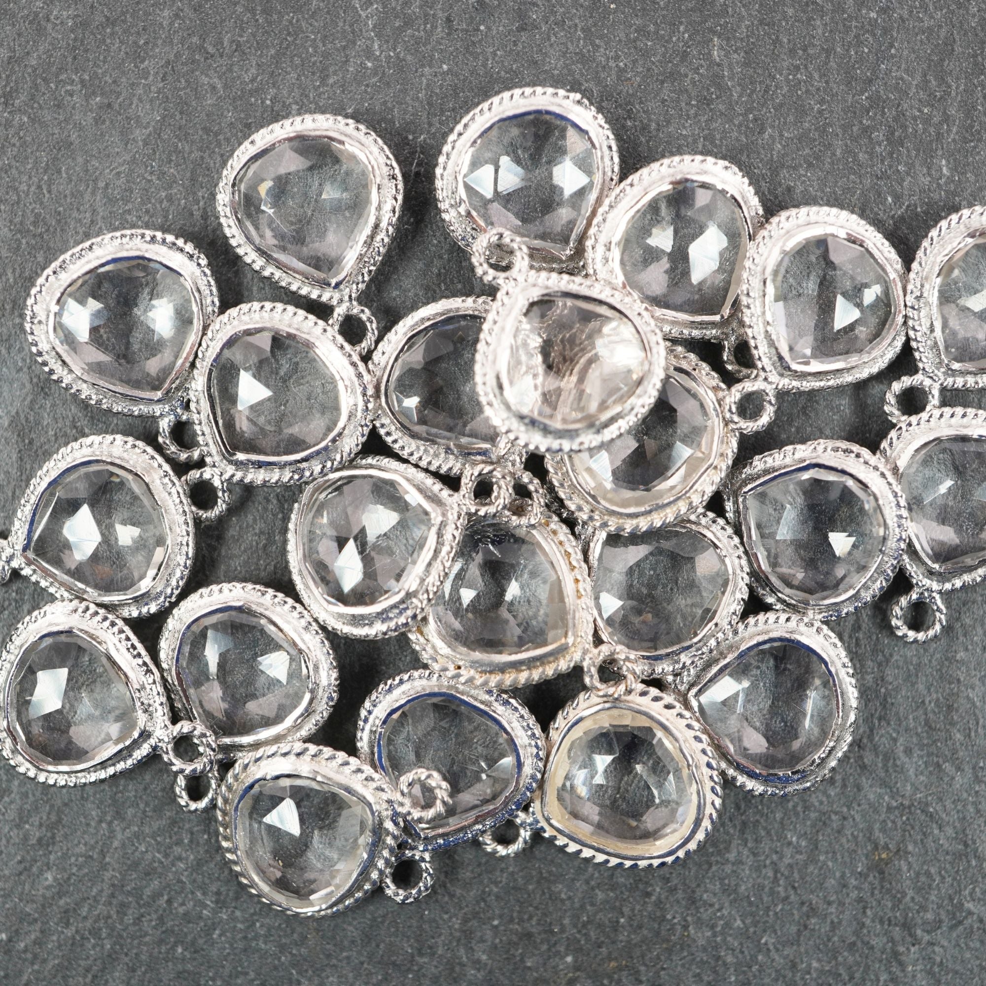 Crystal Quartz Heart Shape Gemstone Twisted Wire Sterling Silver Bezel Charm Pendant