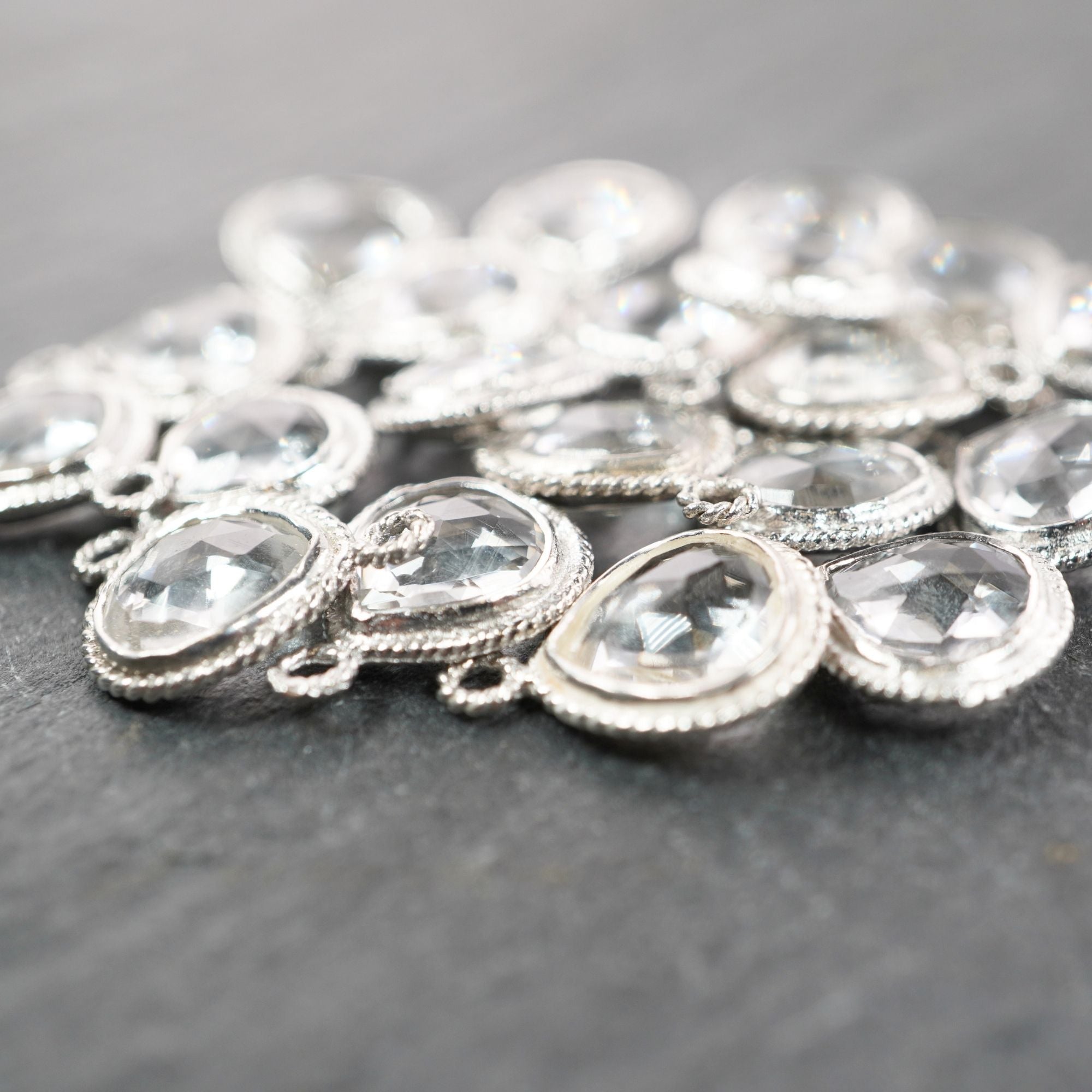 Crystal Quartz 10 X 10 MM Heart Shape Gemstone Twisted Wire Sterling Silver Bezel Charm Pendant