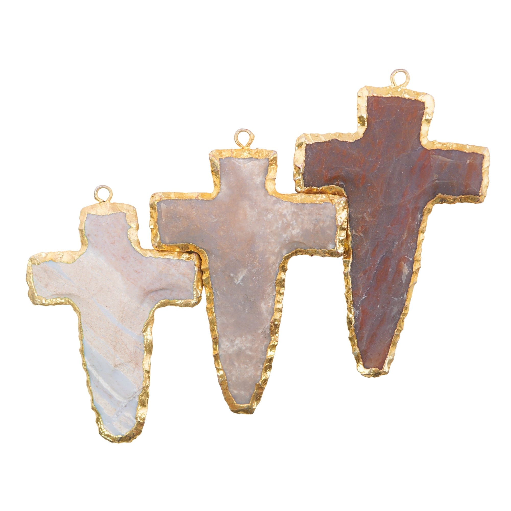 Agate Cross Shape Gemstone Gold Electroplate Charm Pendant For Jewelry Making Supply