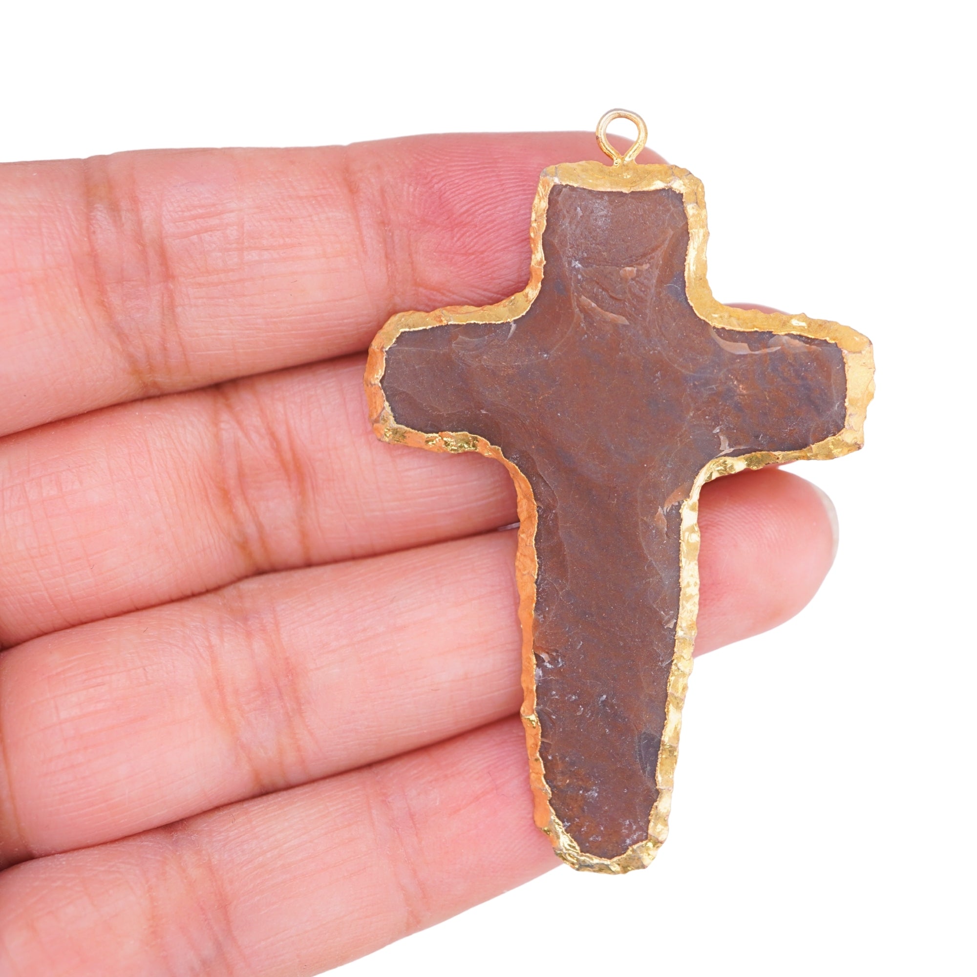 Agate Cross Shape Gemstone Gold Electroplate Charm Pendant For Jewelry Making Supply