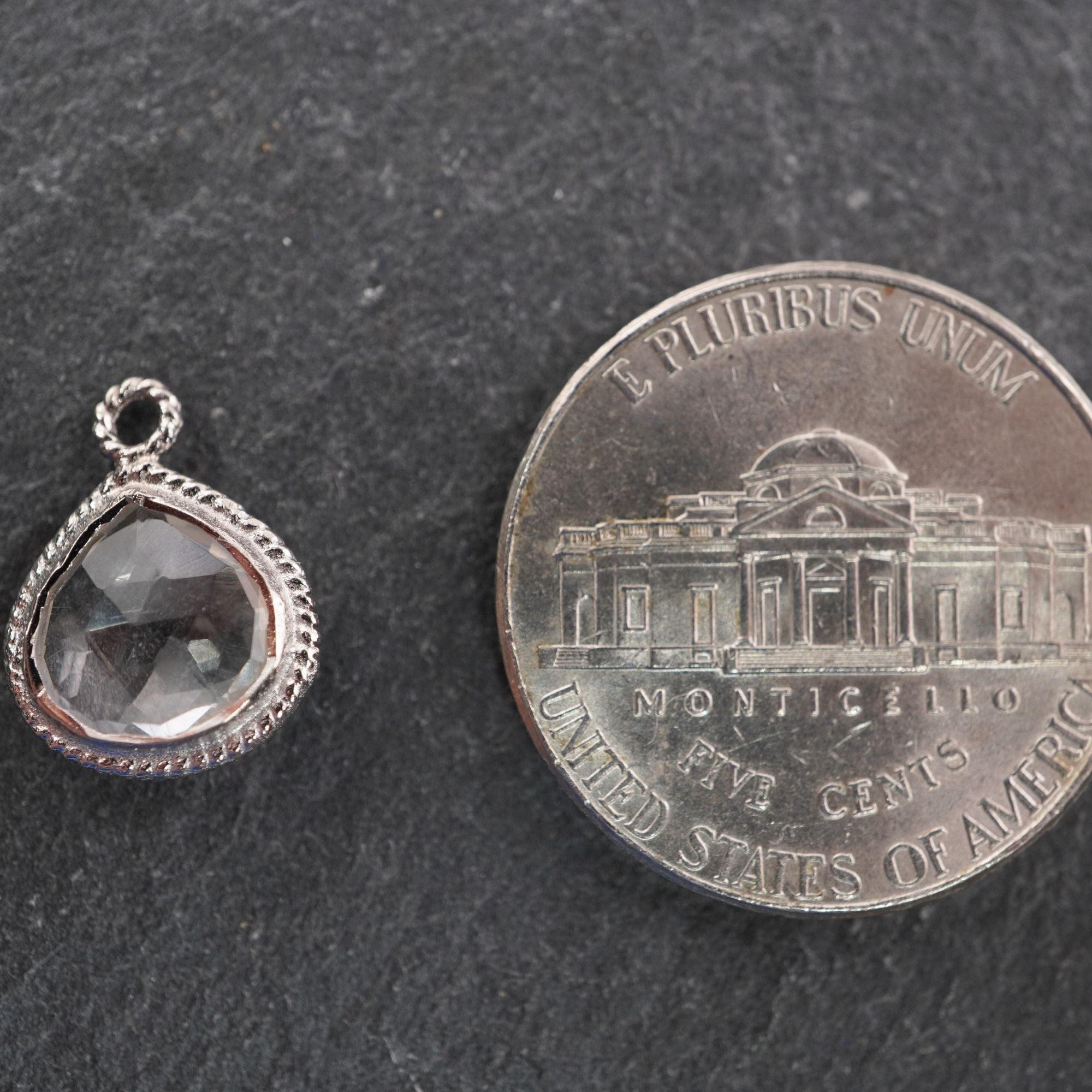 Crystal Quartz Heart Shape Gemstone Twisted Wire Sterling Silver Bezel Charm Pendant