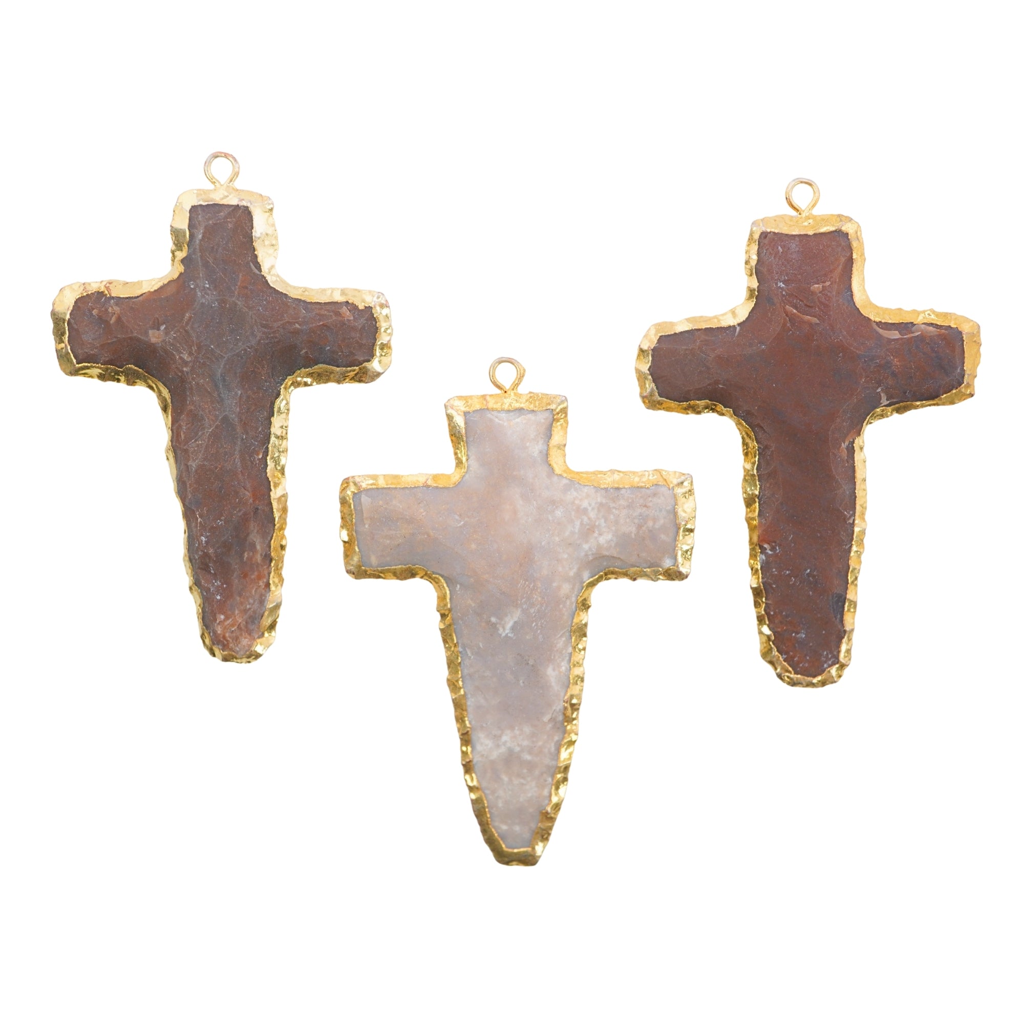 Agate Cross Shape Gemstone Gold Electroplate Charm Pendant For Jewelry Making Supply
