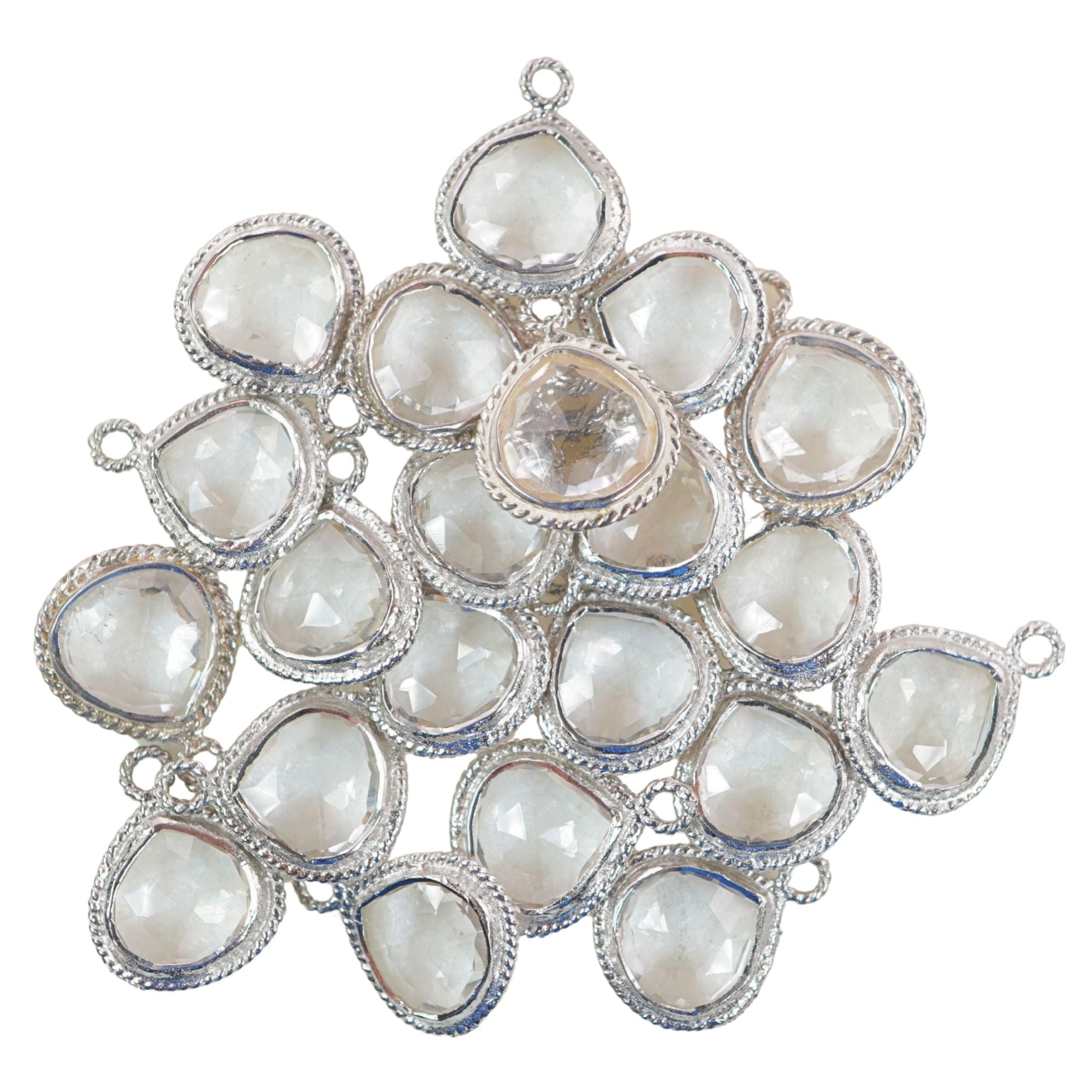 Crystal Quartz Heart Shape Gemstone Twisted Wire Sterling Silver Bezel Charm Pendant