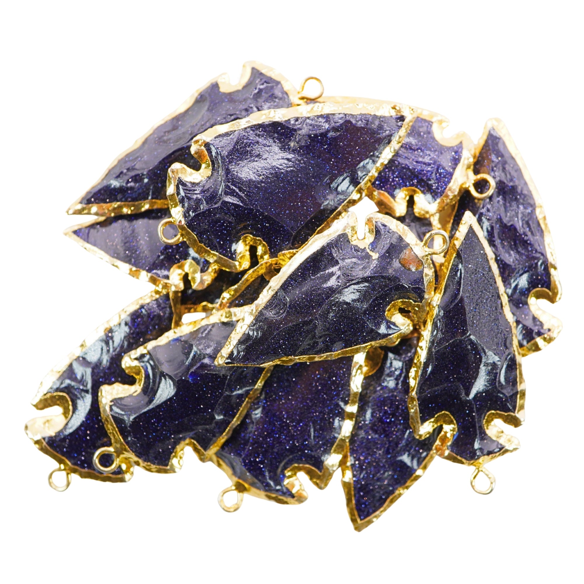 Blue Goldstone Arrowhead Shape Gemstone Gold Electroplated Charm Pendant