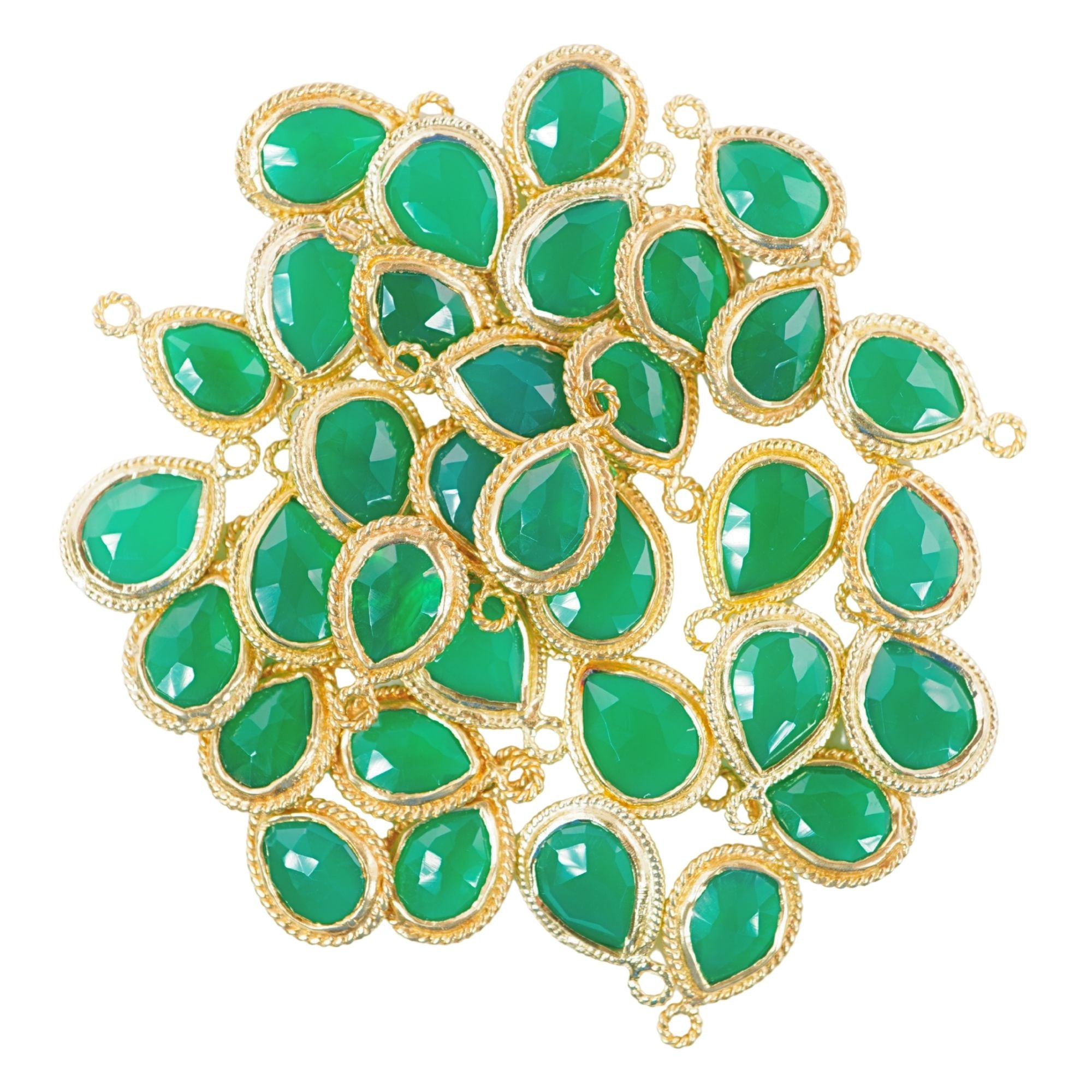 Green Onyx Pear Shape Gemstone Gold Plated Single Bail Bezel Charm Pendant