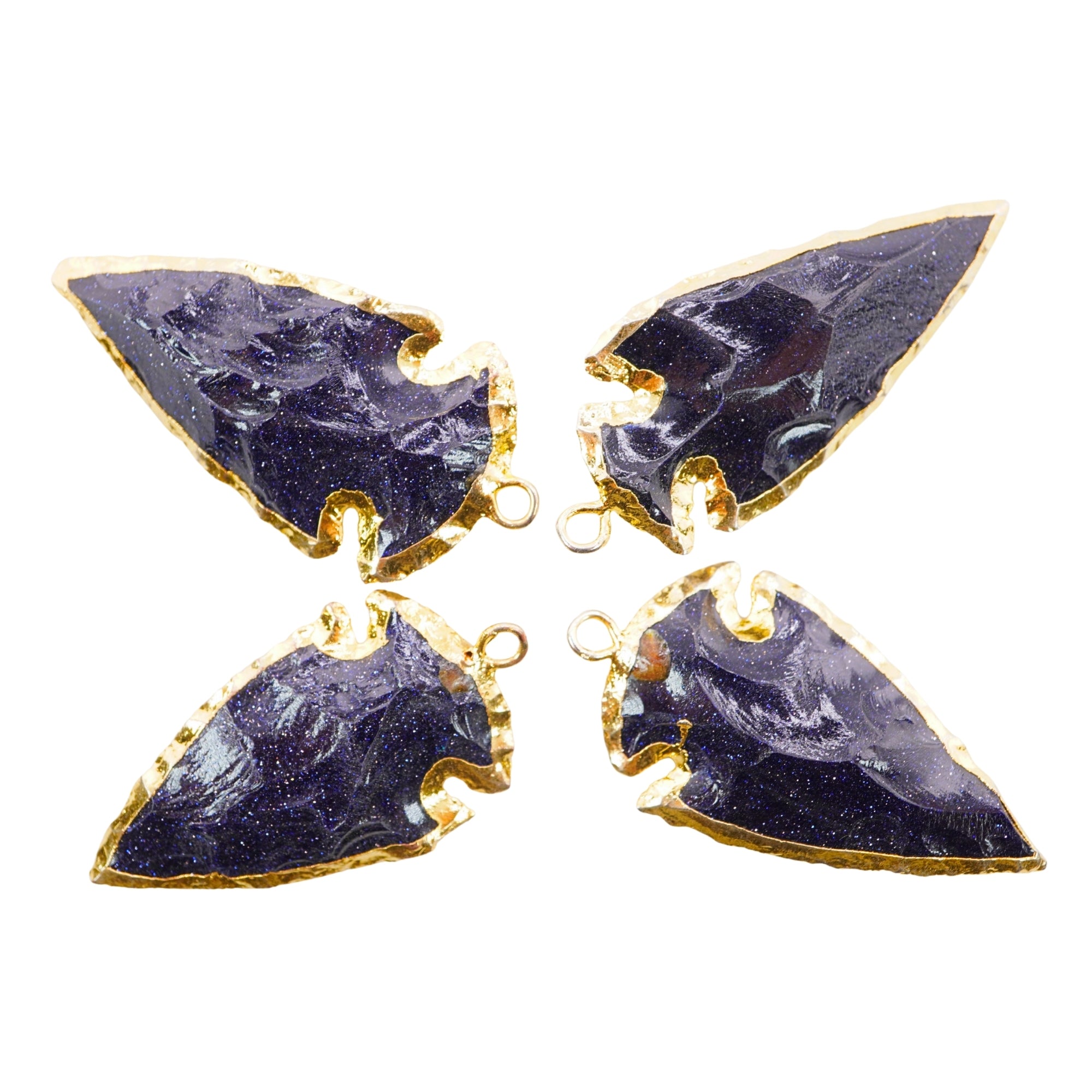 Blue Goldstone Arrowhead Shape Gemstone Gold Electroplated Charm Pendant