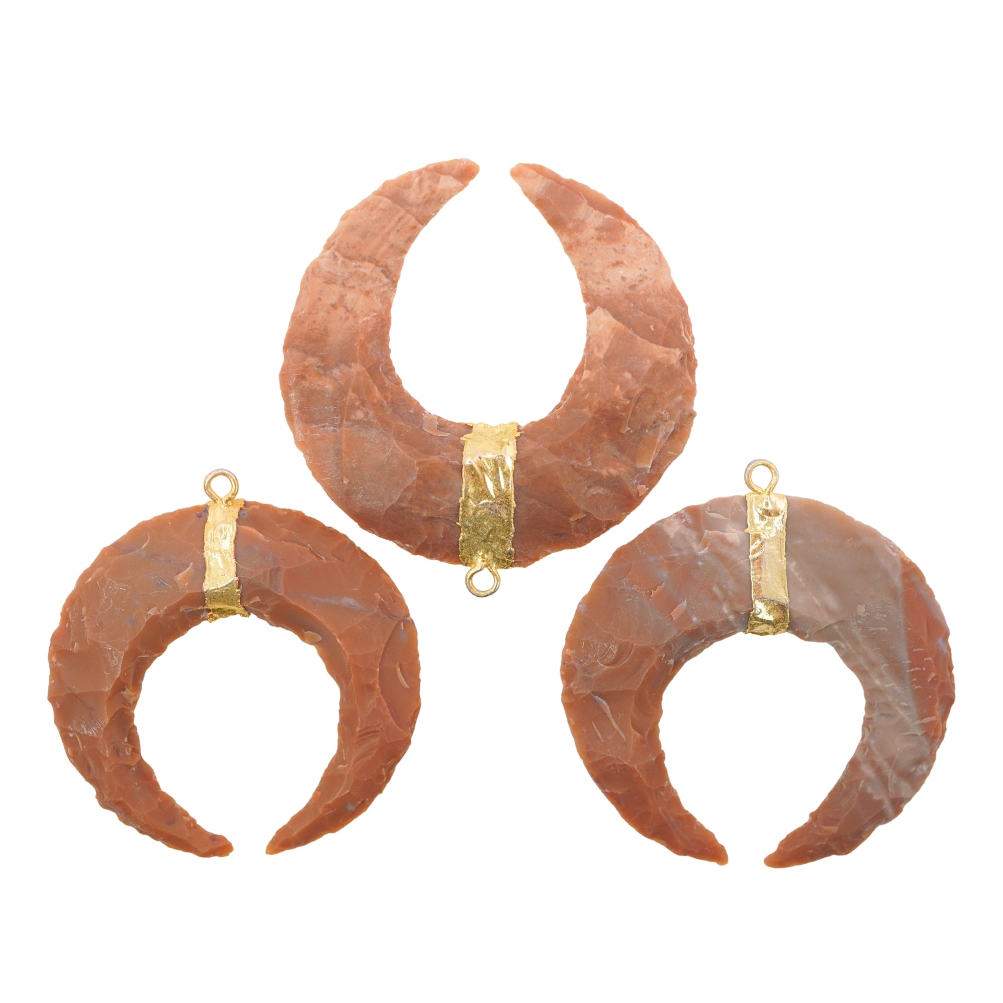 Jasper Moon Shape Gemstone Gold Electroplated Charm Pendant For Jewelry Making