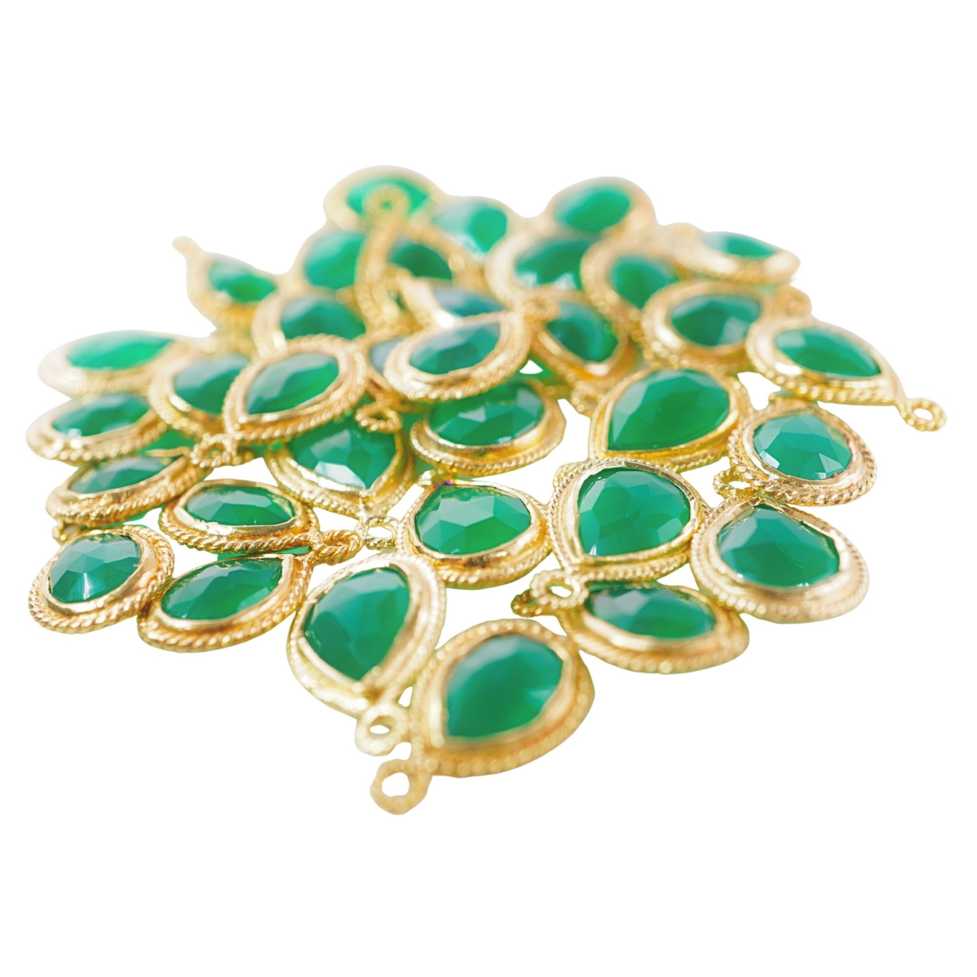 Green Onyx Pear Shape Gemstone Gold Plated Single Bail Bezel Charm Pendant