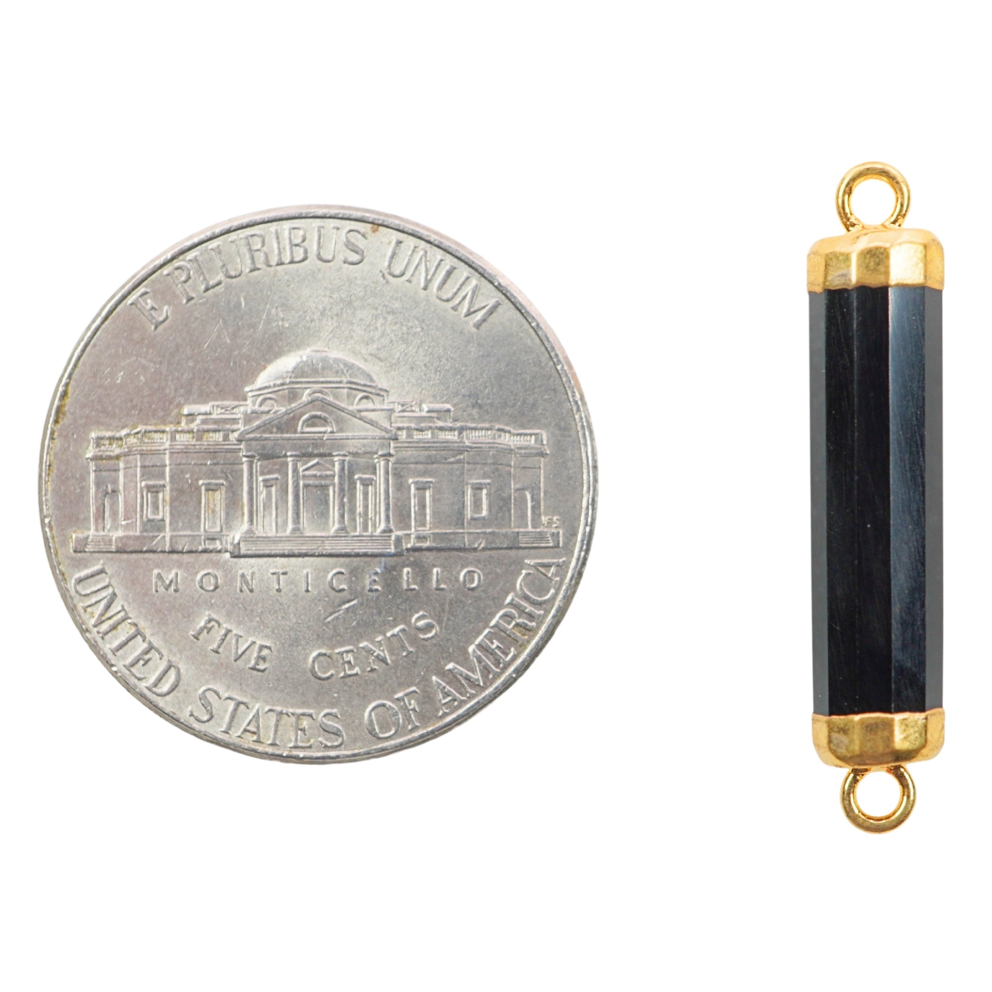 Black Onyx Barrel Shape Gemstone Gold Electroplated Charm Connector