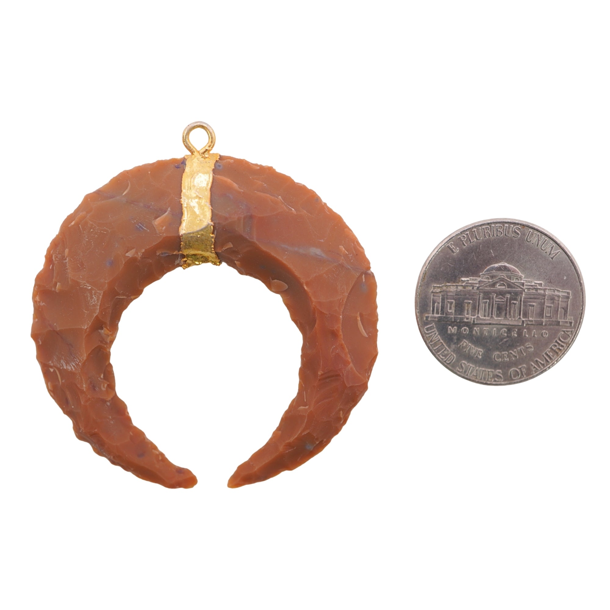 Jasper Moon Shape Gemstone Gold Electroplated Charm Pendant For Jewelry Making