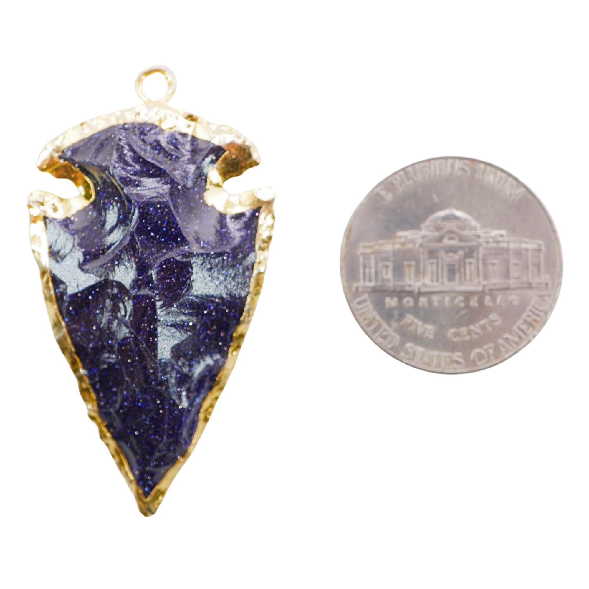Blue Goldstone Arrowhead Shape Gemstone Gold Electroplated Charm Pendant
