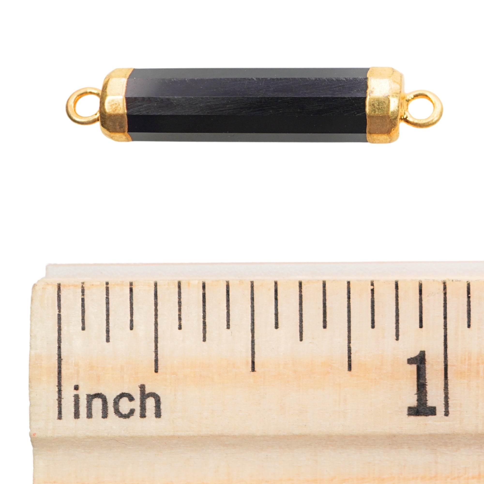 Black Onyx Barrel Shape Gemstone Gold Electroplated Charm Connector
