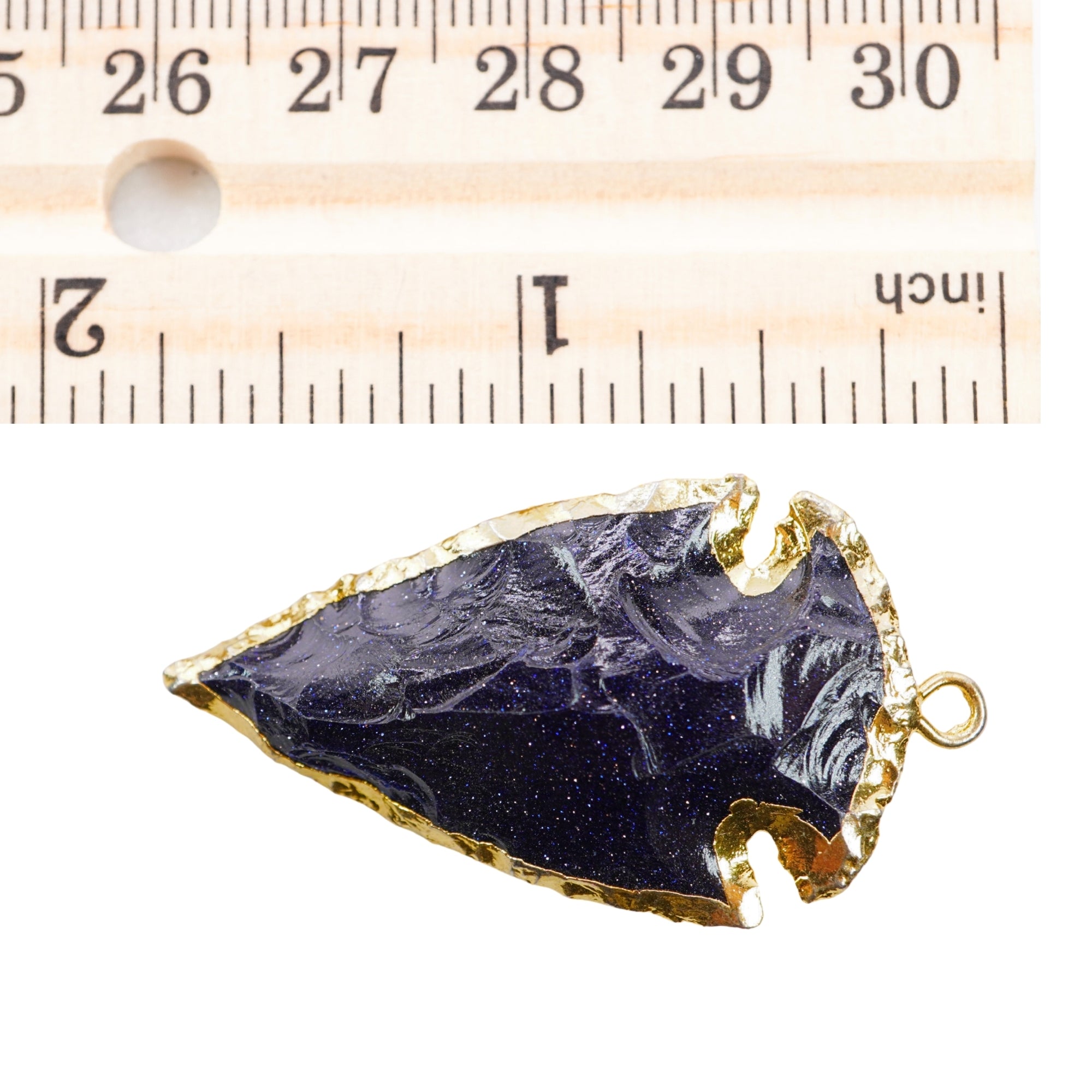Blue Goldstone Arrowhead Shape Gemstone Gold Electroplated Charm Pendant