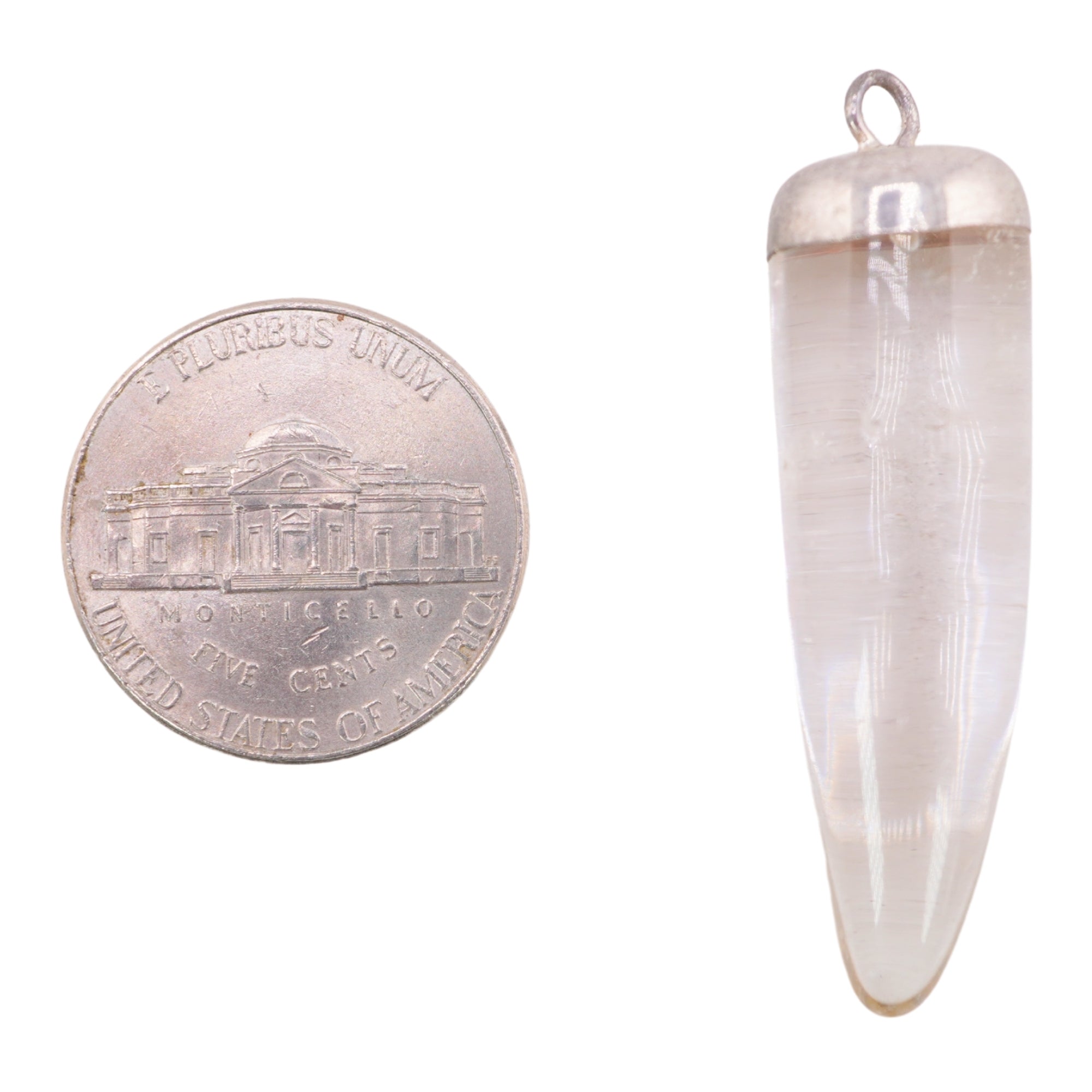 Crystal Quartz Tooth Shape Silver Electroplated Pendant Charm