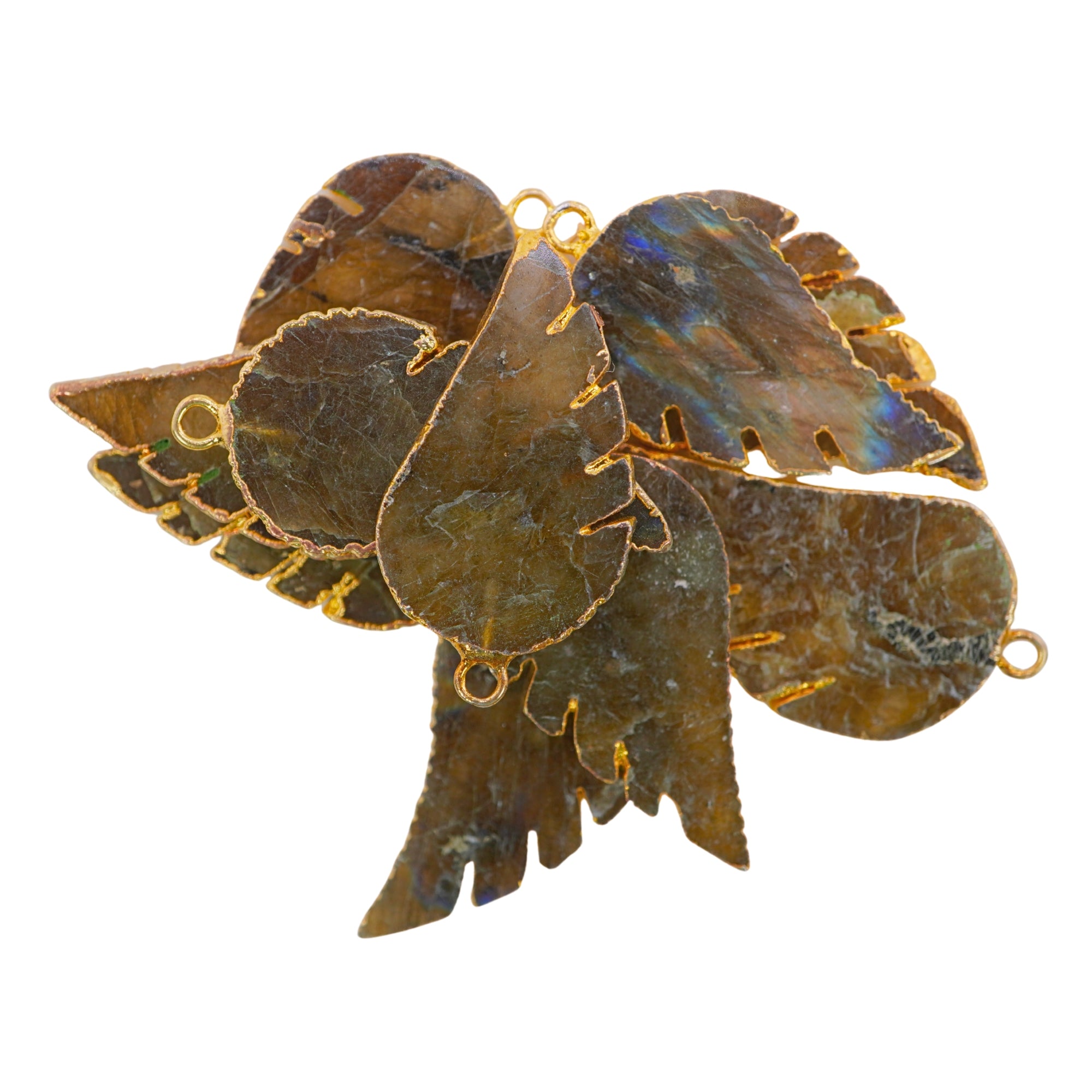 Labradorite Angel Wing Shape Gemstone Gold Electroplated Charm Pendant For Jewelry Making