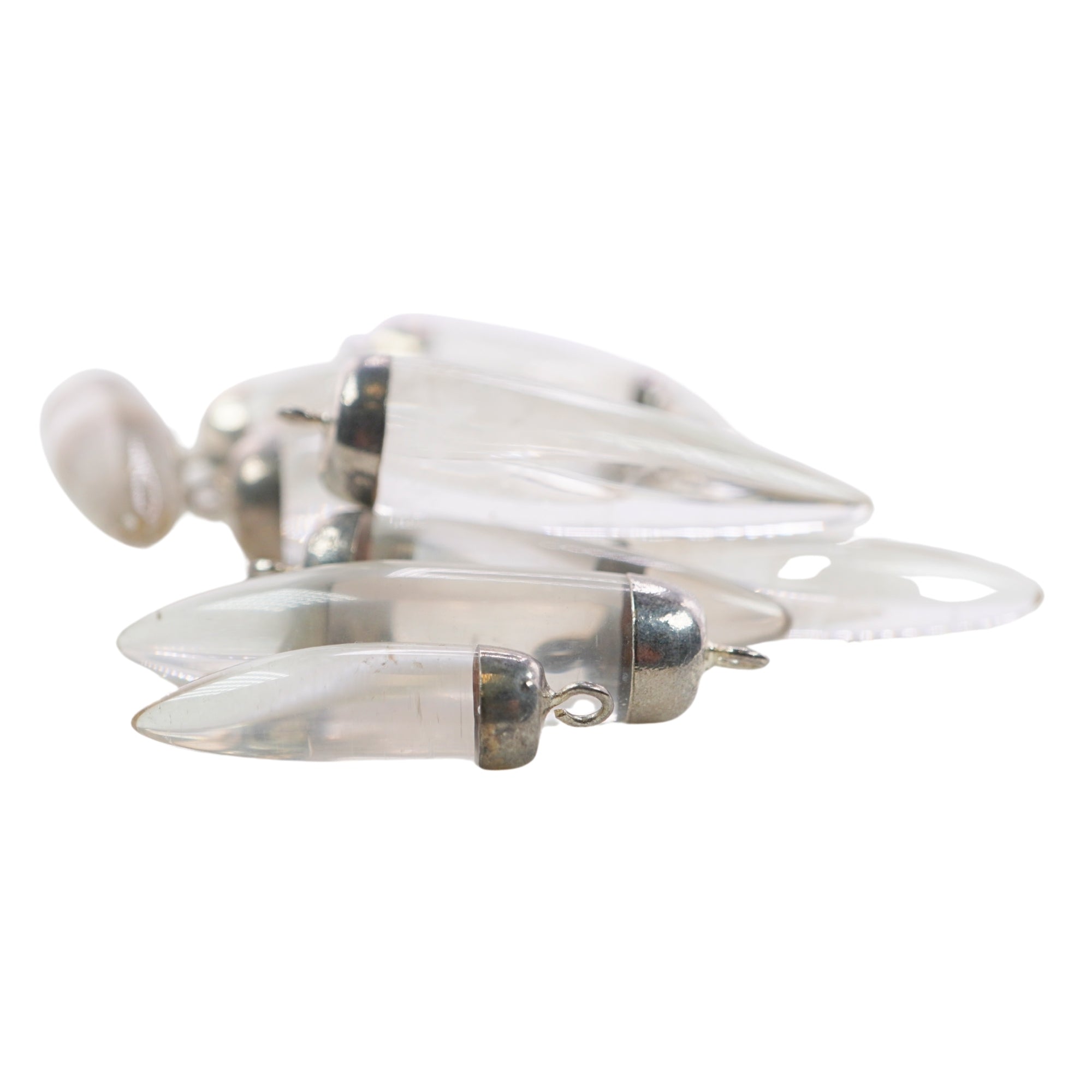 Crystal Quartz Tooth Shape Silver Electroplated Pendant Charm