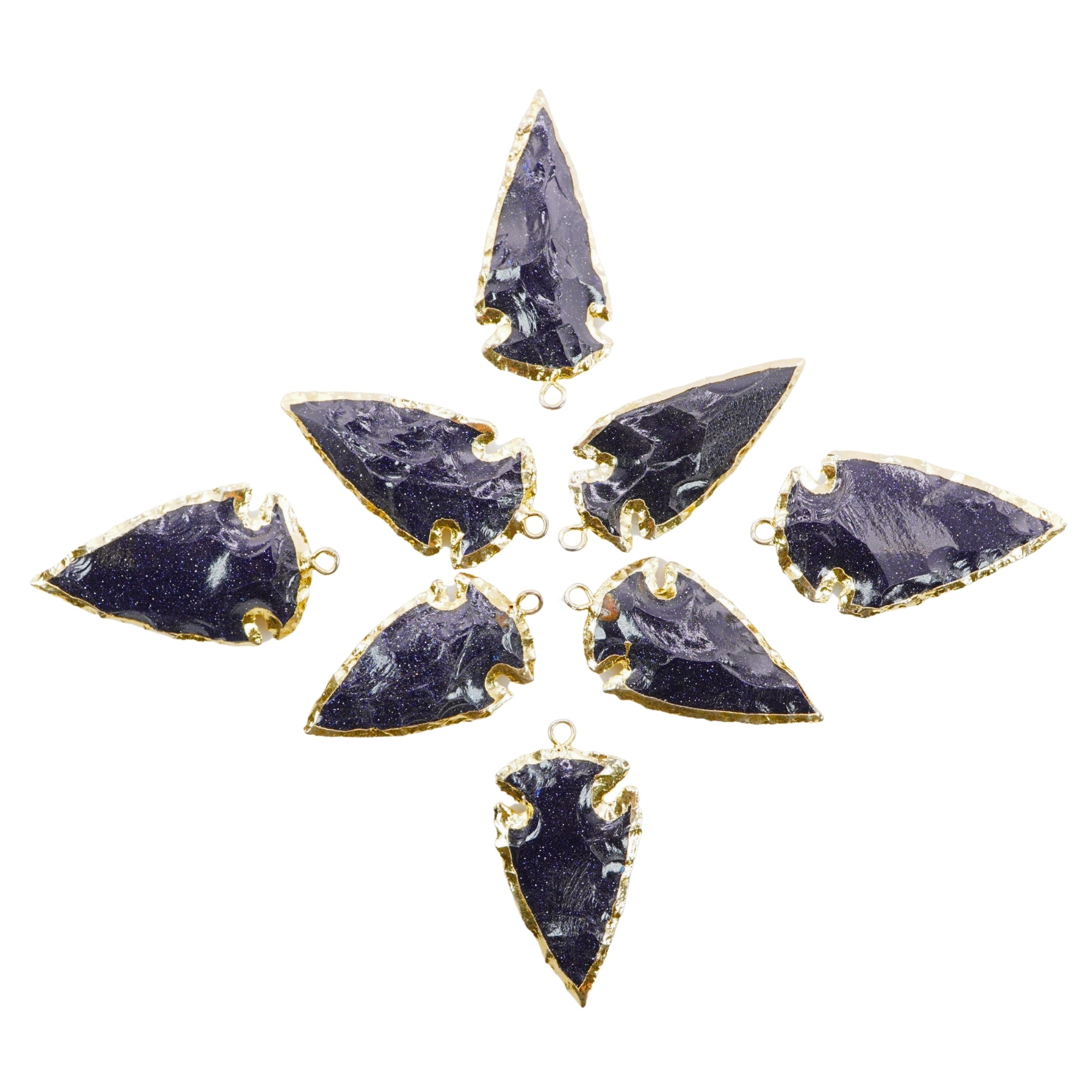 Blue Goldstone Arrowhead Shape Gemstone Gold Electroplated Charm Pendant