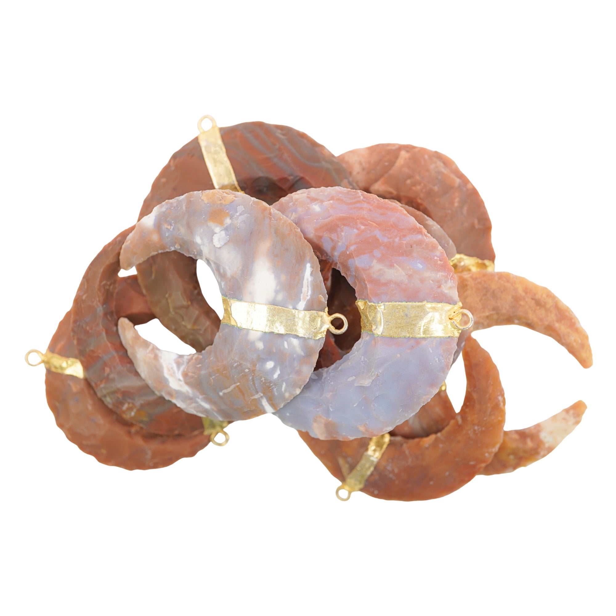 Jasper Moon Shape Gemstone Gold Electroplated Charm Pendant For Jewelry Making