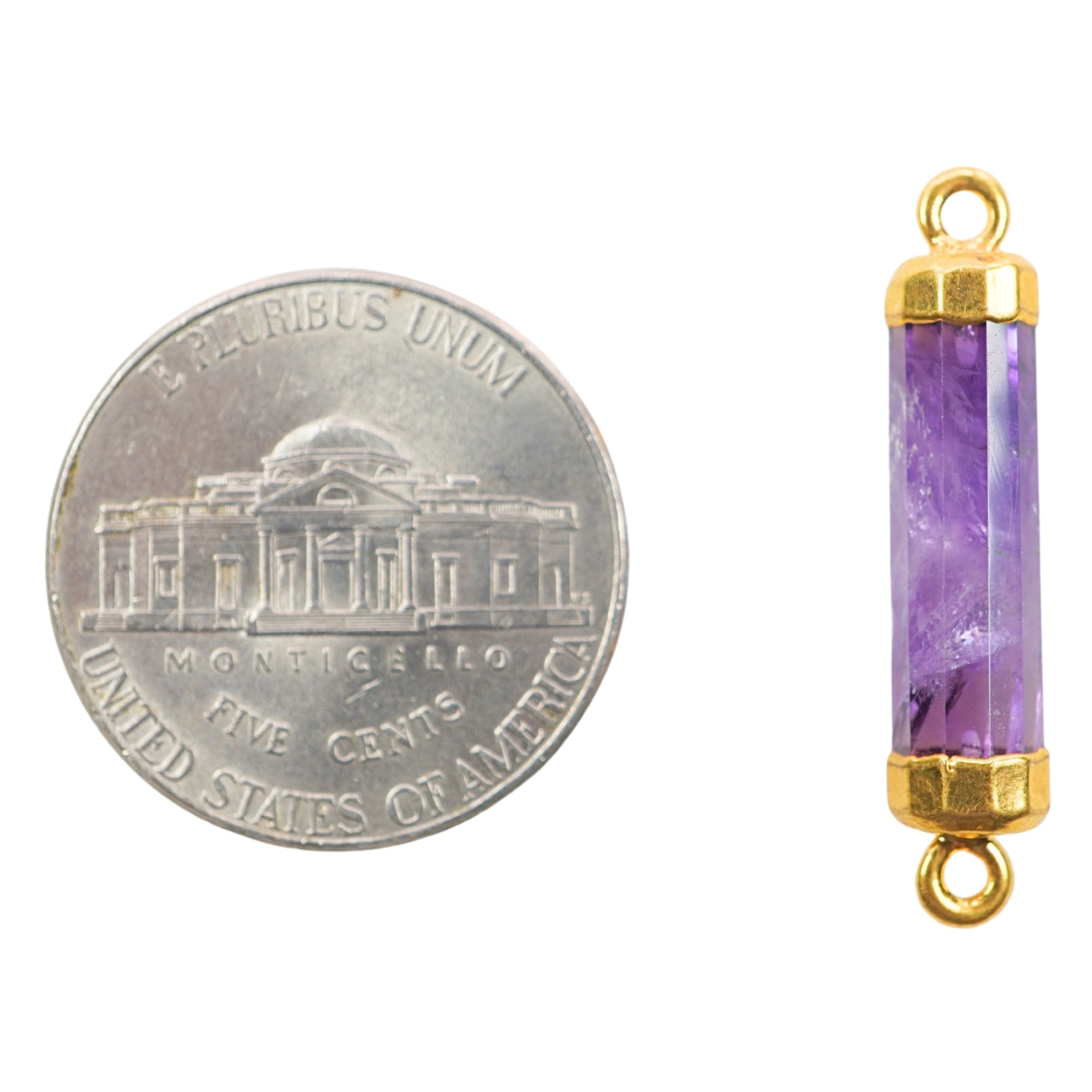 Amethyst Barrel Shape Gemstone Gold Electroplated Charm Connector