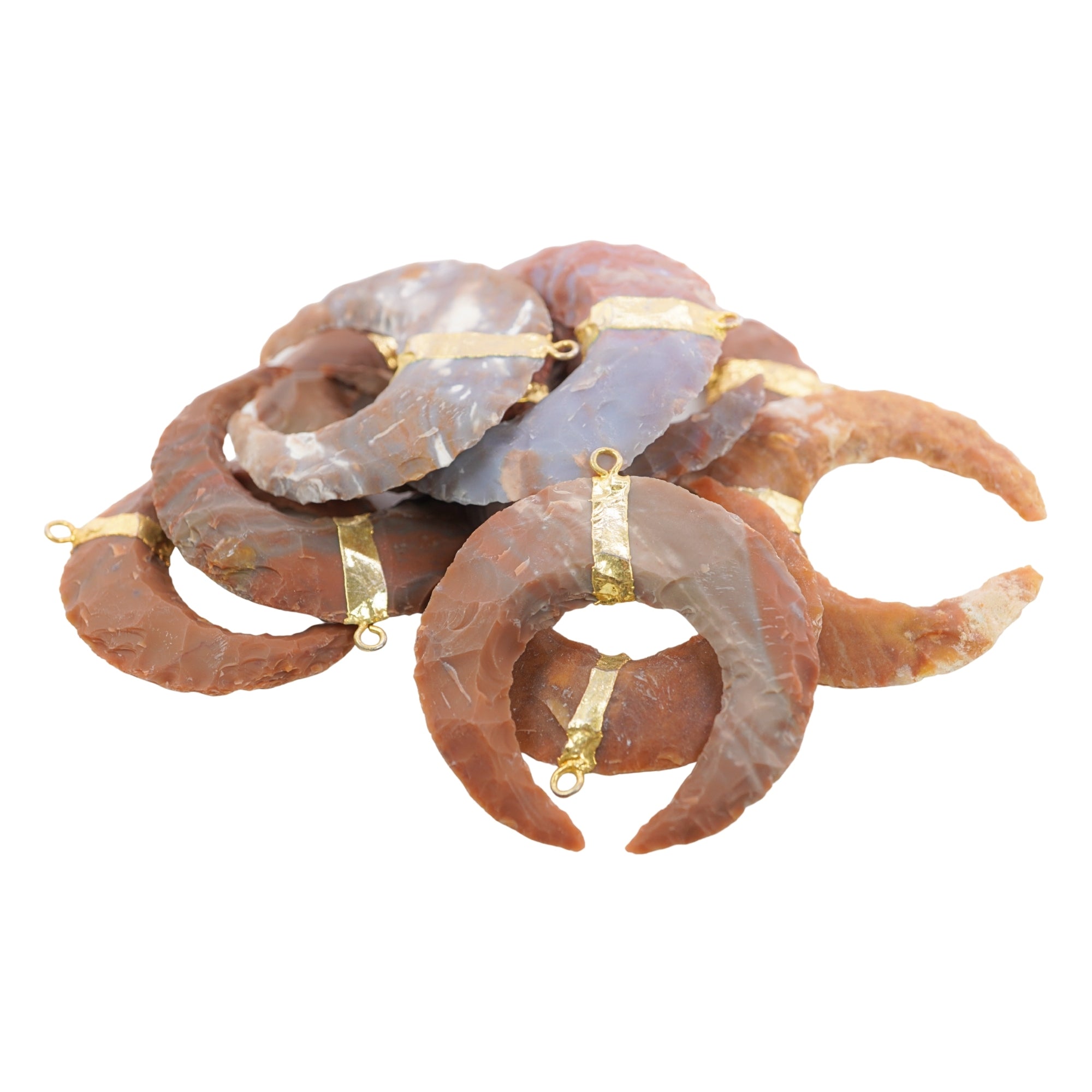 Jasper Moon Shape Gemstone Gold Electroplated Charm Pendant For Jewelry Making