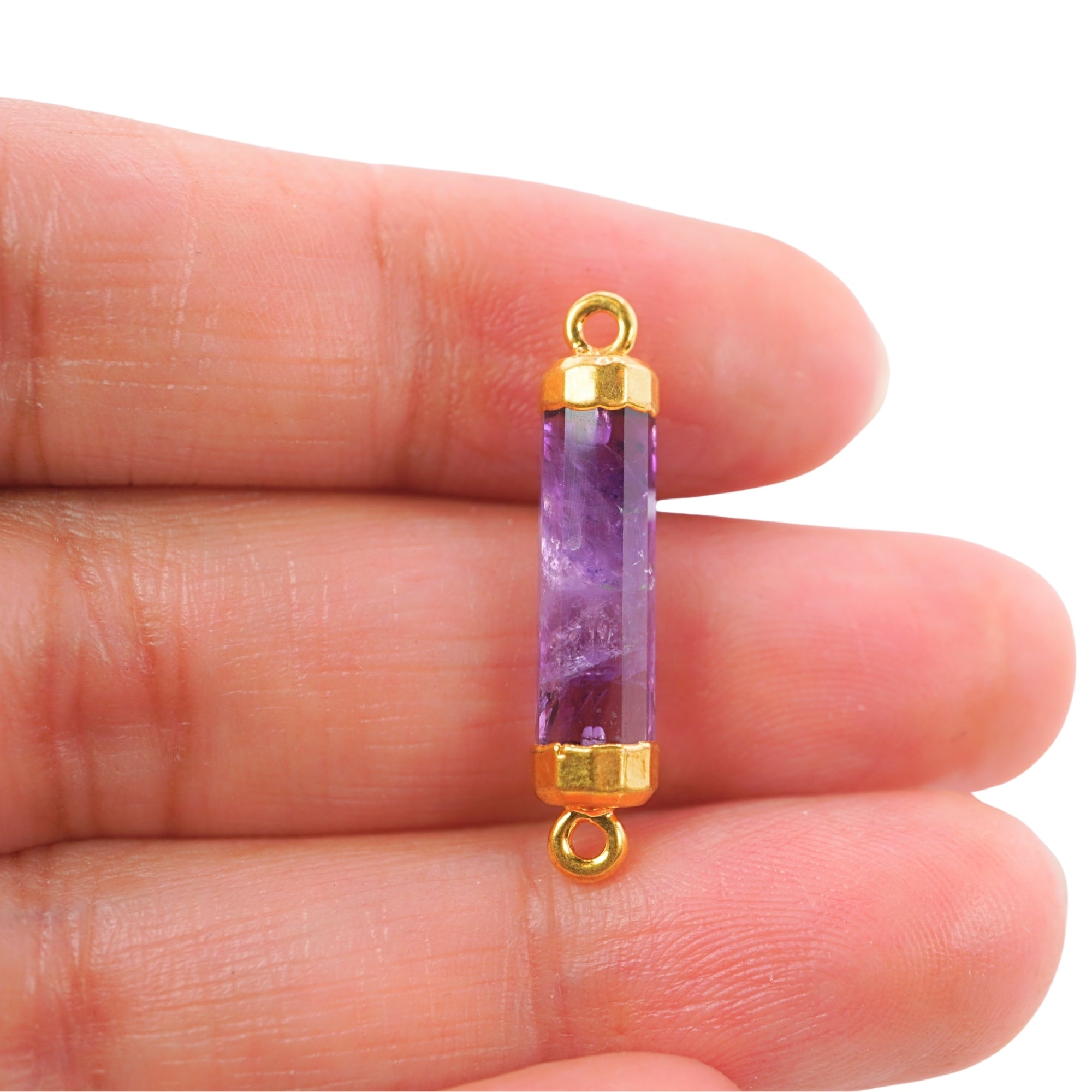 Amethyst Barrel Shape Gemstone Gold Electroplated Charm Connector